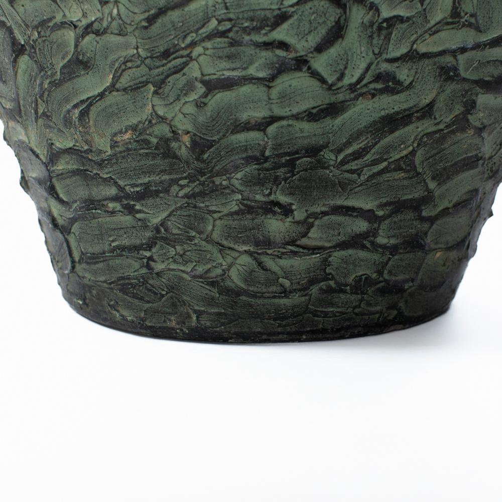 French Large Mid-Century Vintage Ceramic Vase Object in Fir green signed 1950s For Sale 8