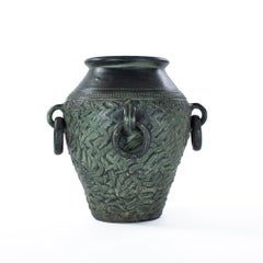 Grande vaso francese di metà secolo in ceramica d'epoca in verde abete firmato 1950s