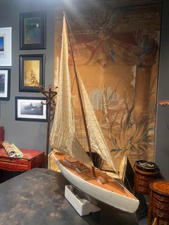 French Large Model of Eric Tabarly's Pen Duick Sailboat in Varnished Wood
