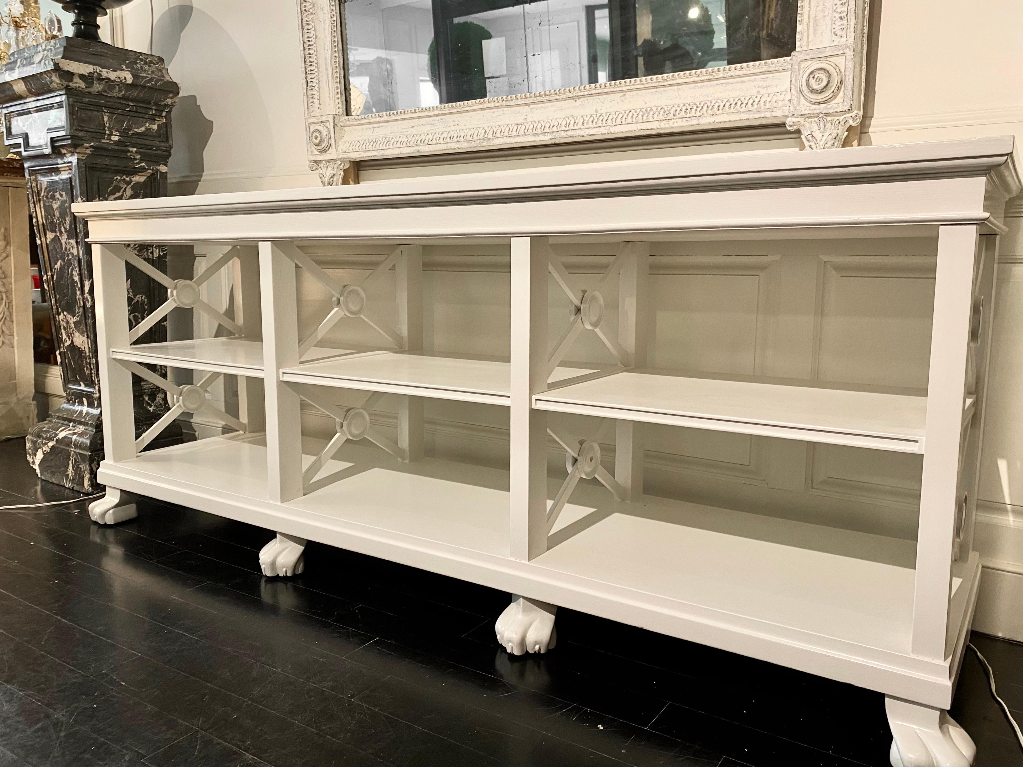 French Large Neoclassical Bookcase, Painted in White Lacquer 11