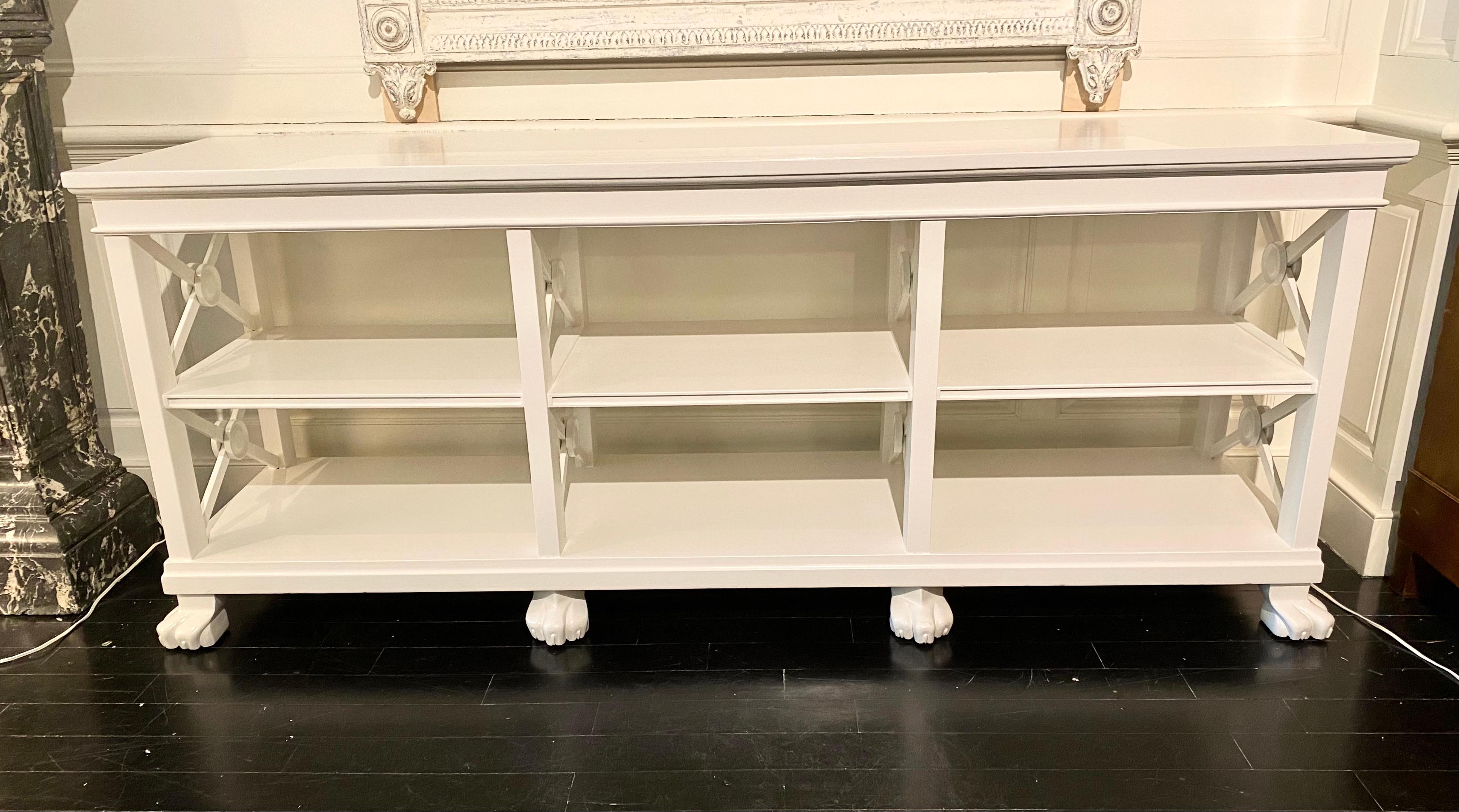French Large Neoclassical Bookcase, Painted in White Lacquer 3