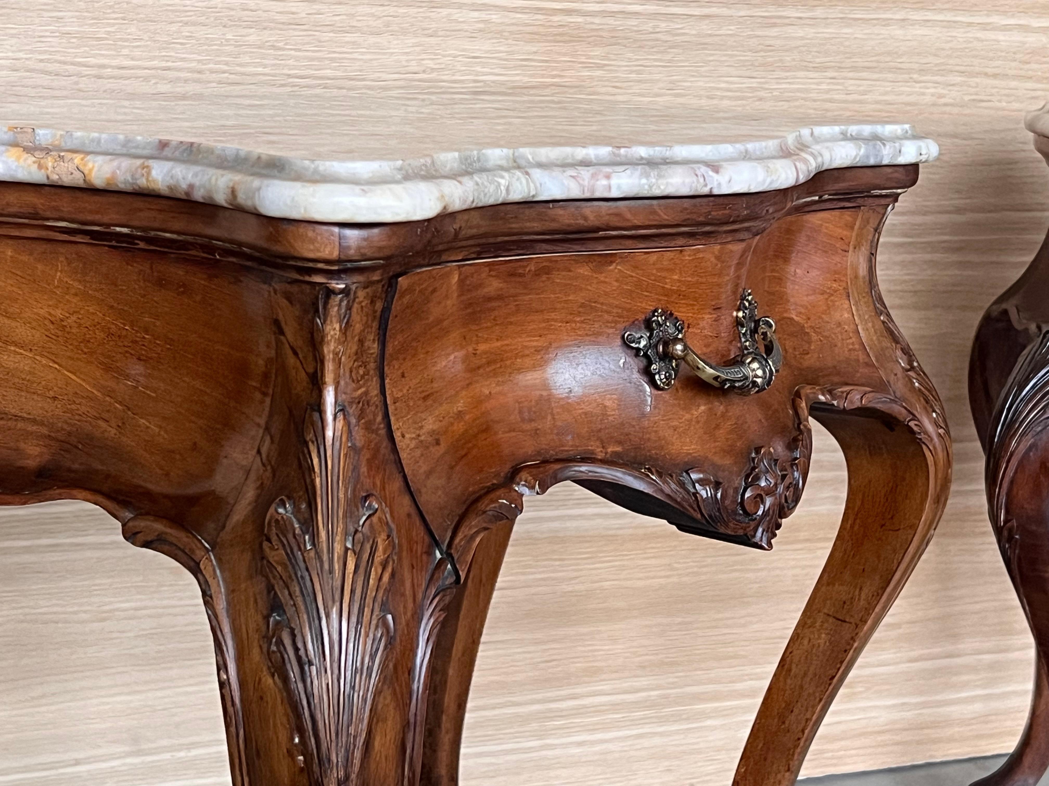 French Large Nightstands with Drawers and Cabriole Legs, 1900s, Set of 2 For Sale 5