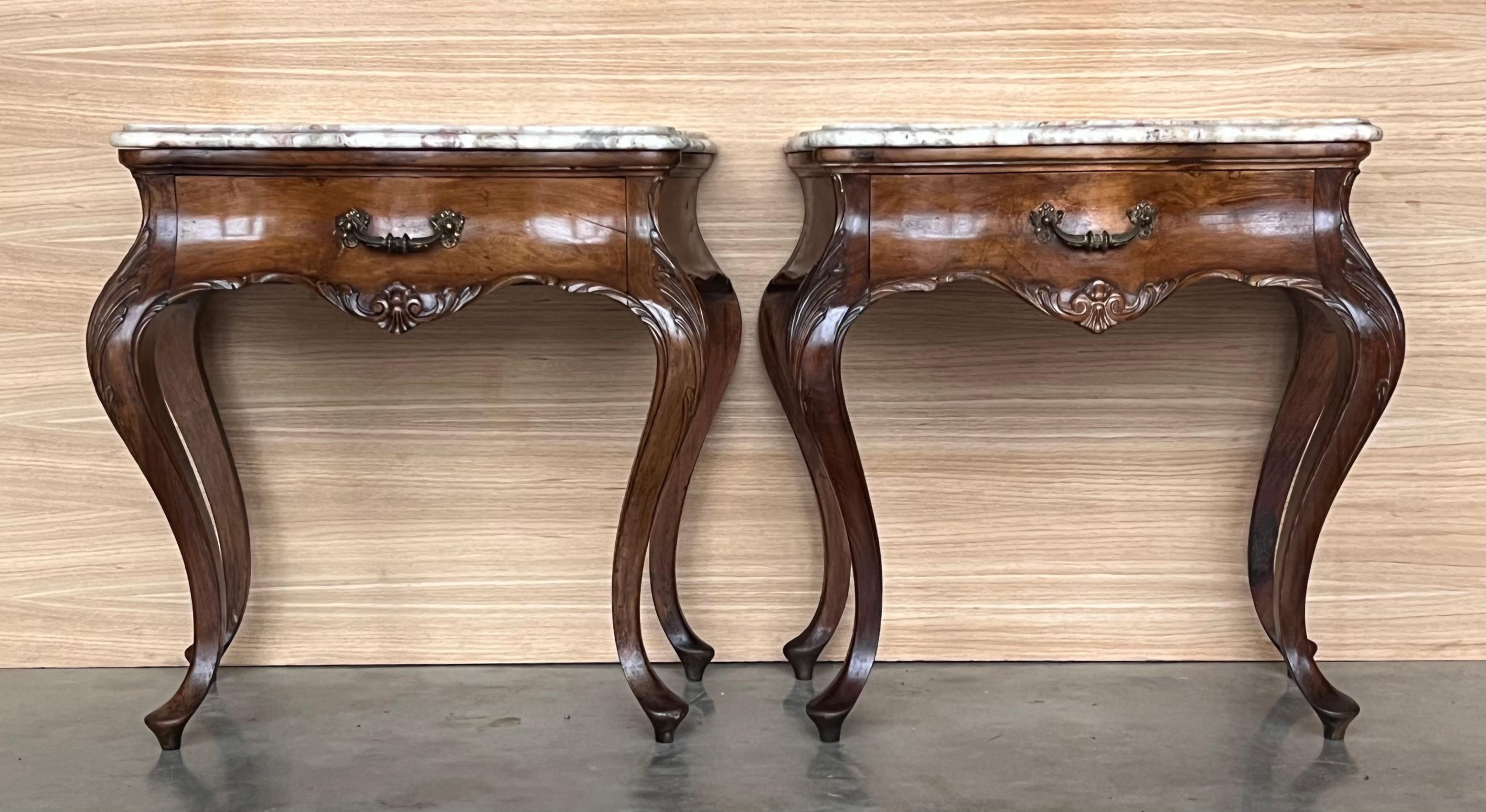 French Provincial French Large Nightstands with Drawers and Cabriole Legs, 1900s, Set of 2 For Sale