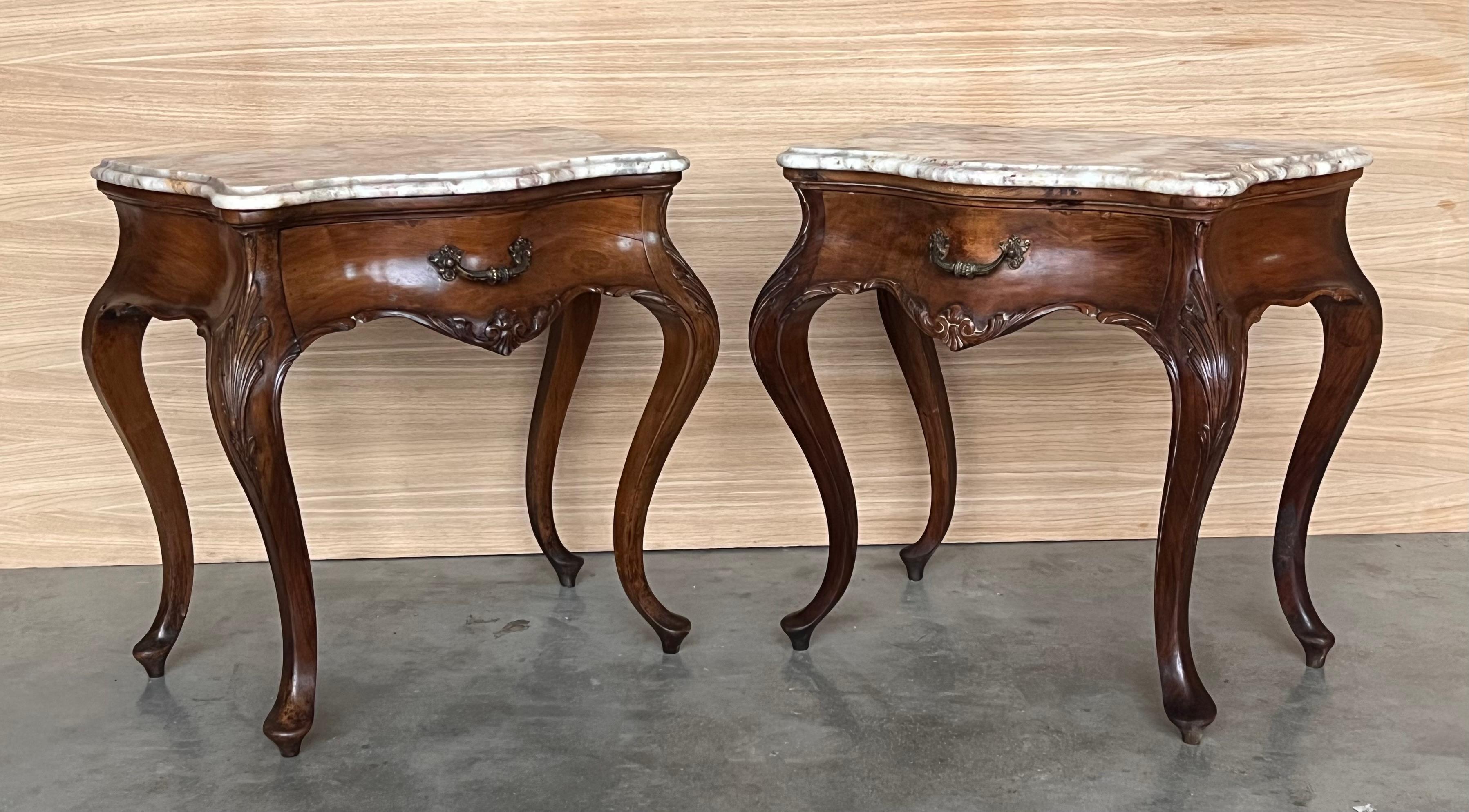 20th Century French Large Nightstands with Drawers and Cabriole Legs, 1900s, Set of 2 For Sale