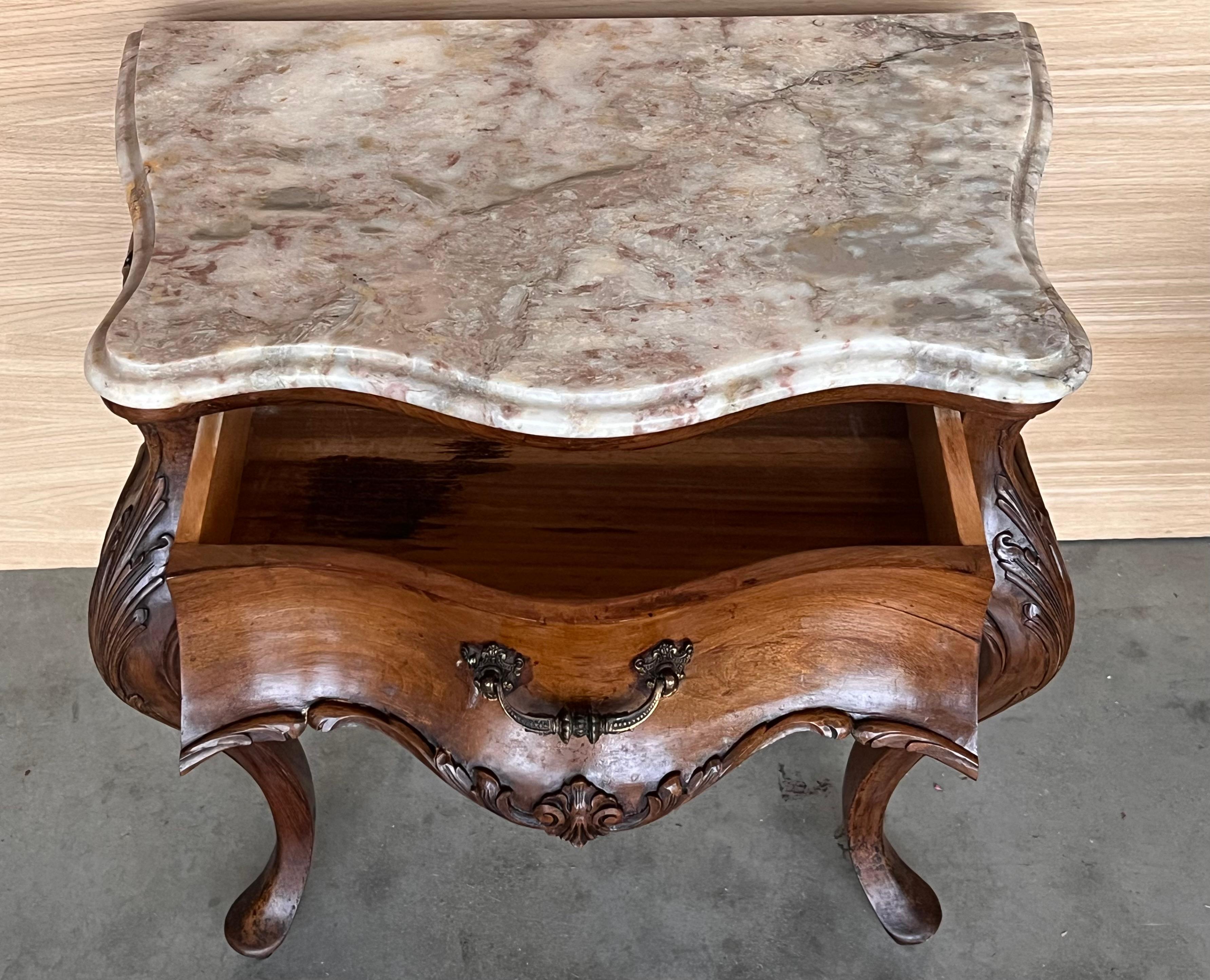 French Large Nightstands with Drawers and Cabriole Legs, 1900s, Set of 2 For Sale 2