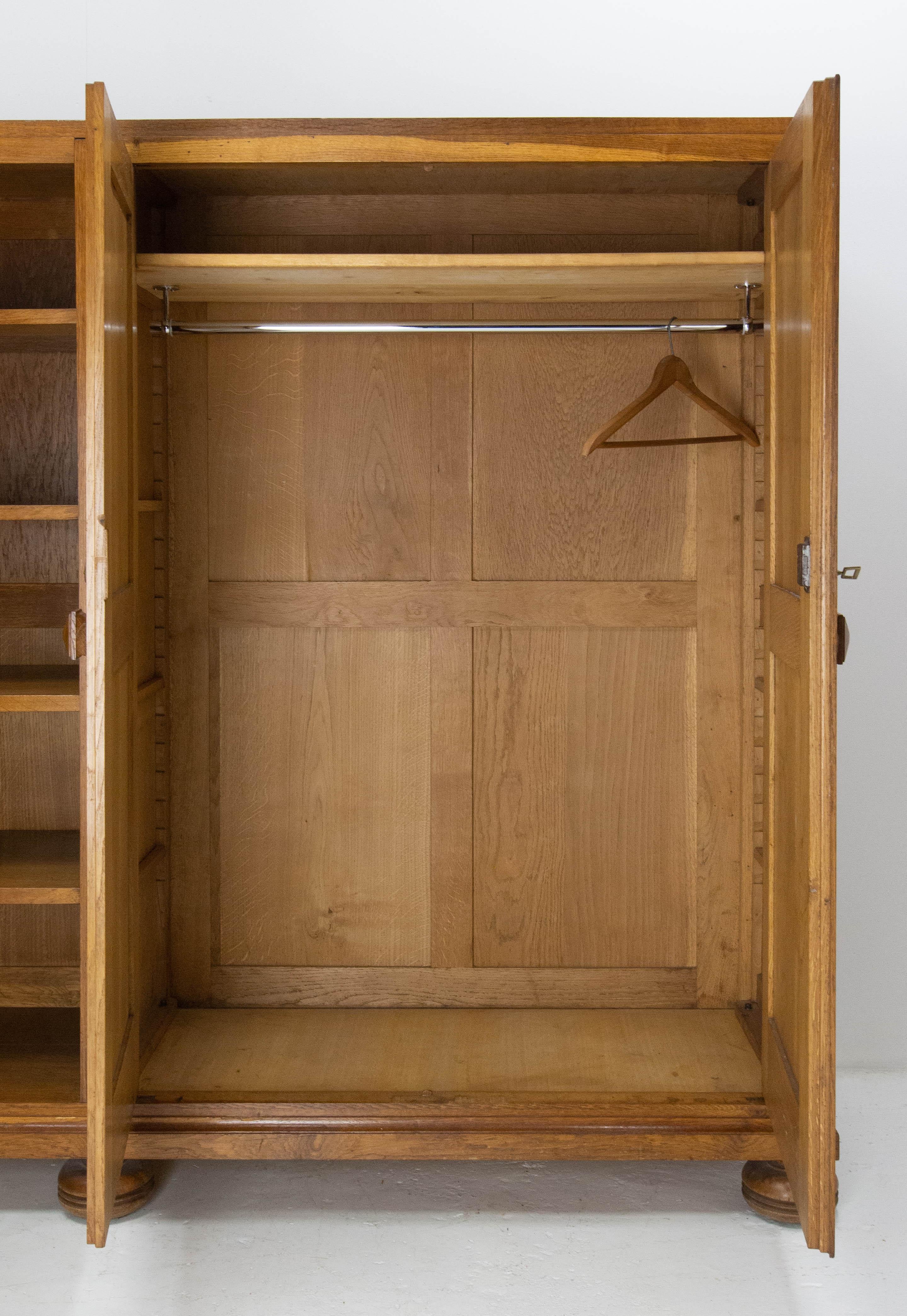 French Large Oak Armoire and Bookcase, circa 1940 4