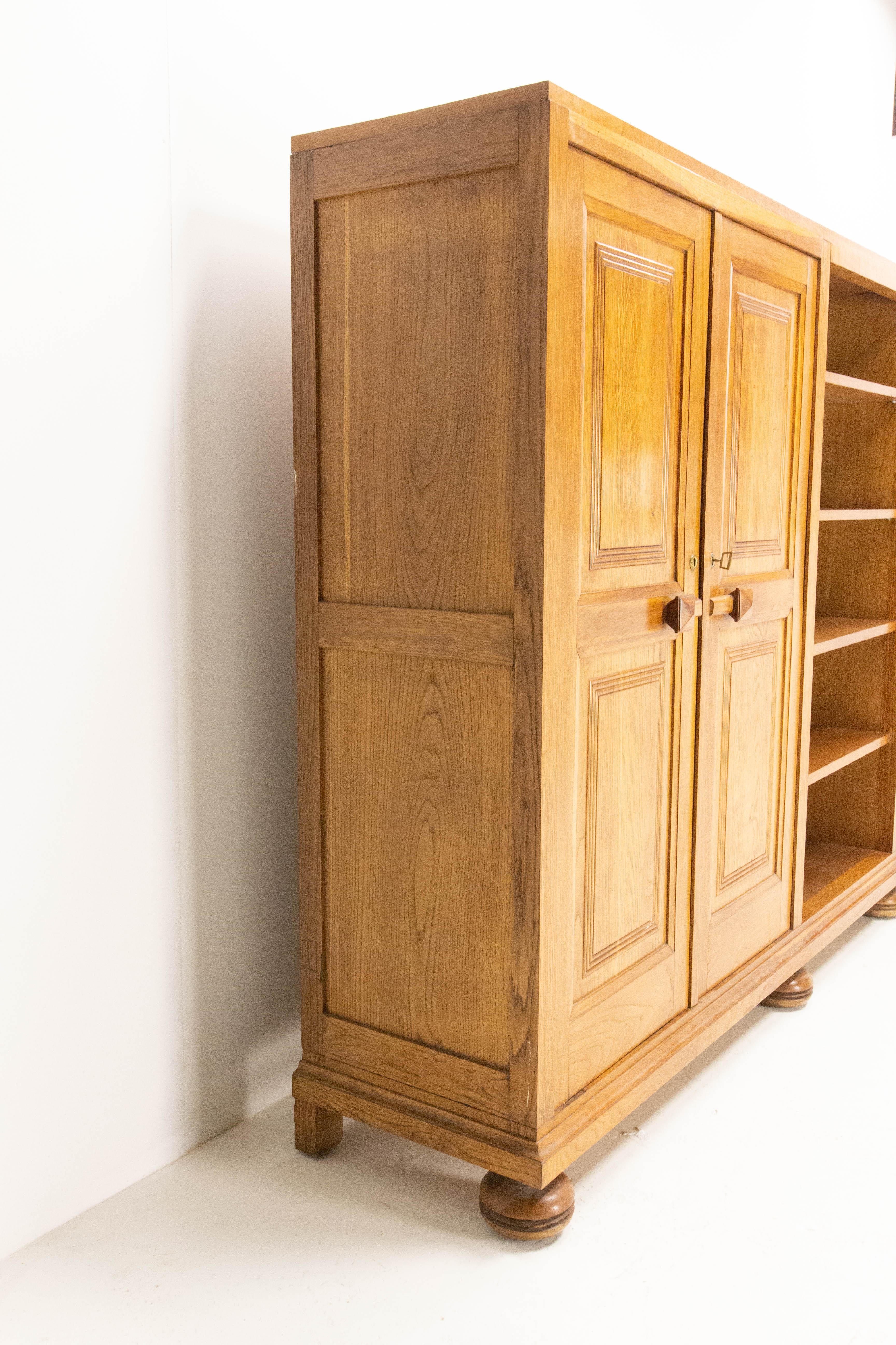 Mid-Century Modern French Large Oak Armoire and Bookcase, circa 1940