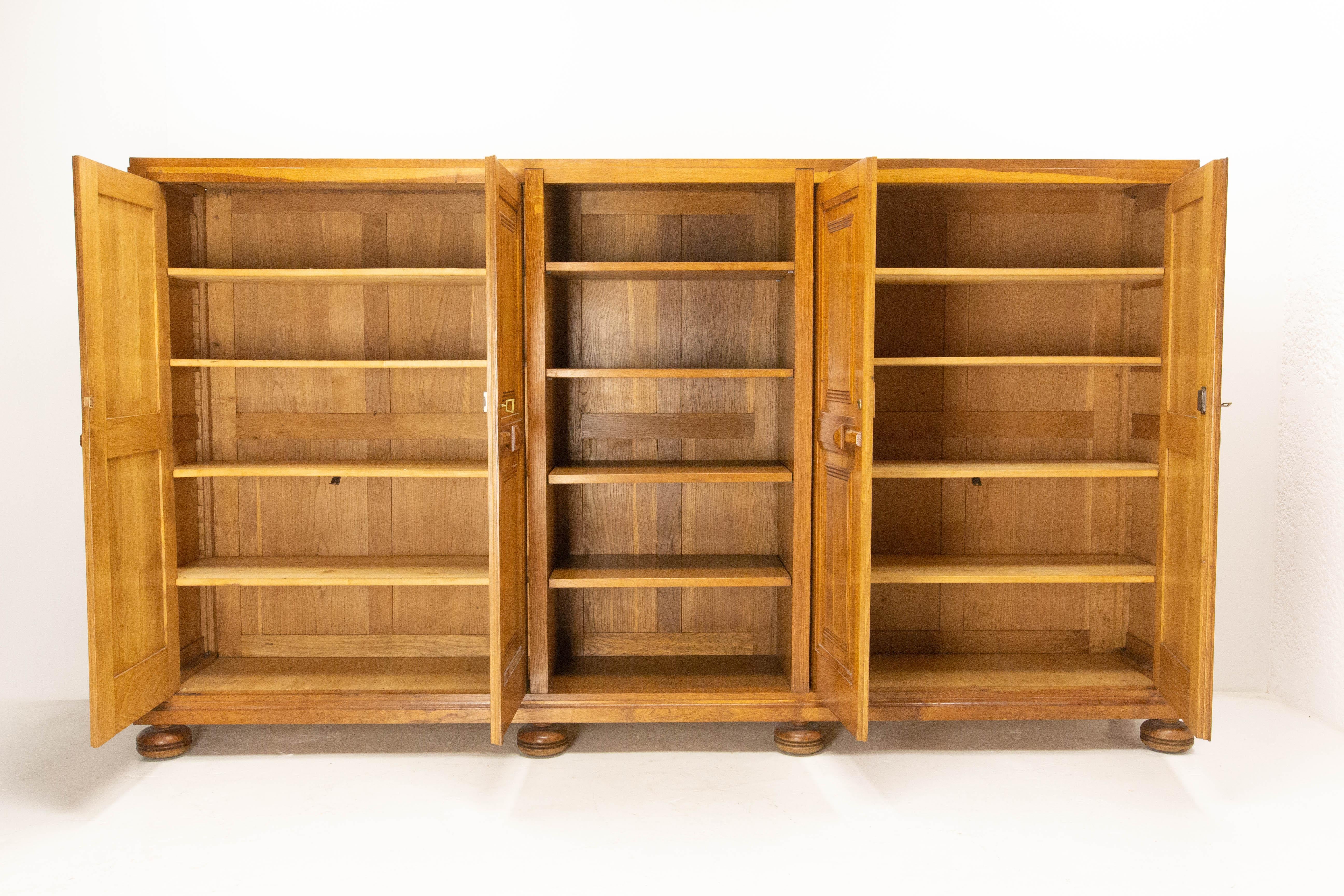 20th Century French Large Oak Armoire and Bookcase, circa 1940