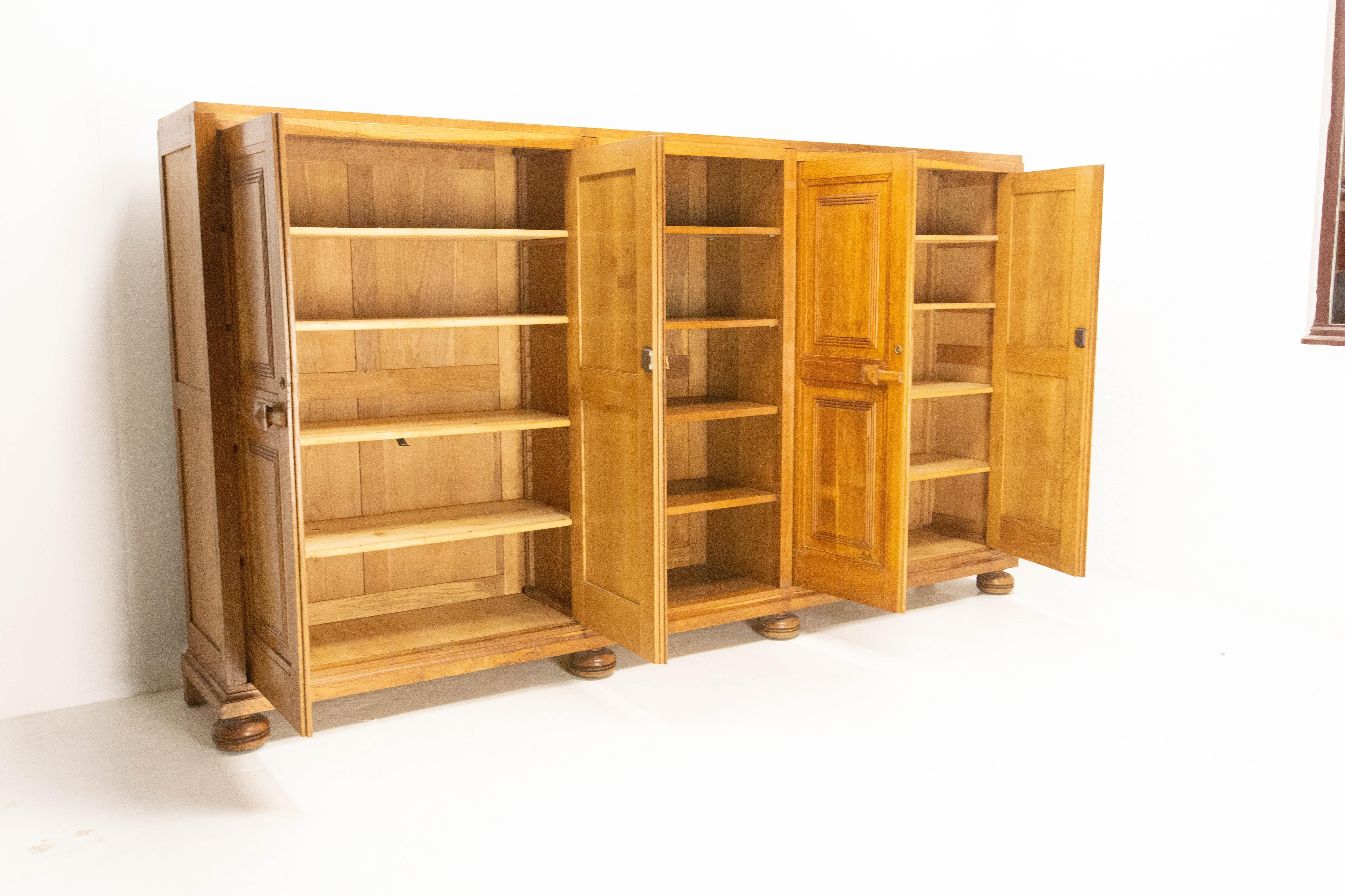 French Large Oak Armoire and Bookcase, circa 1940 1