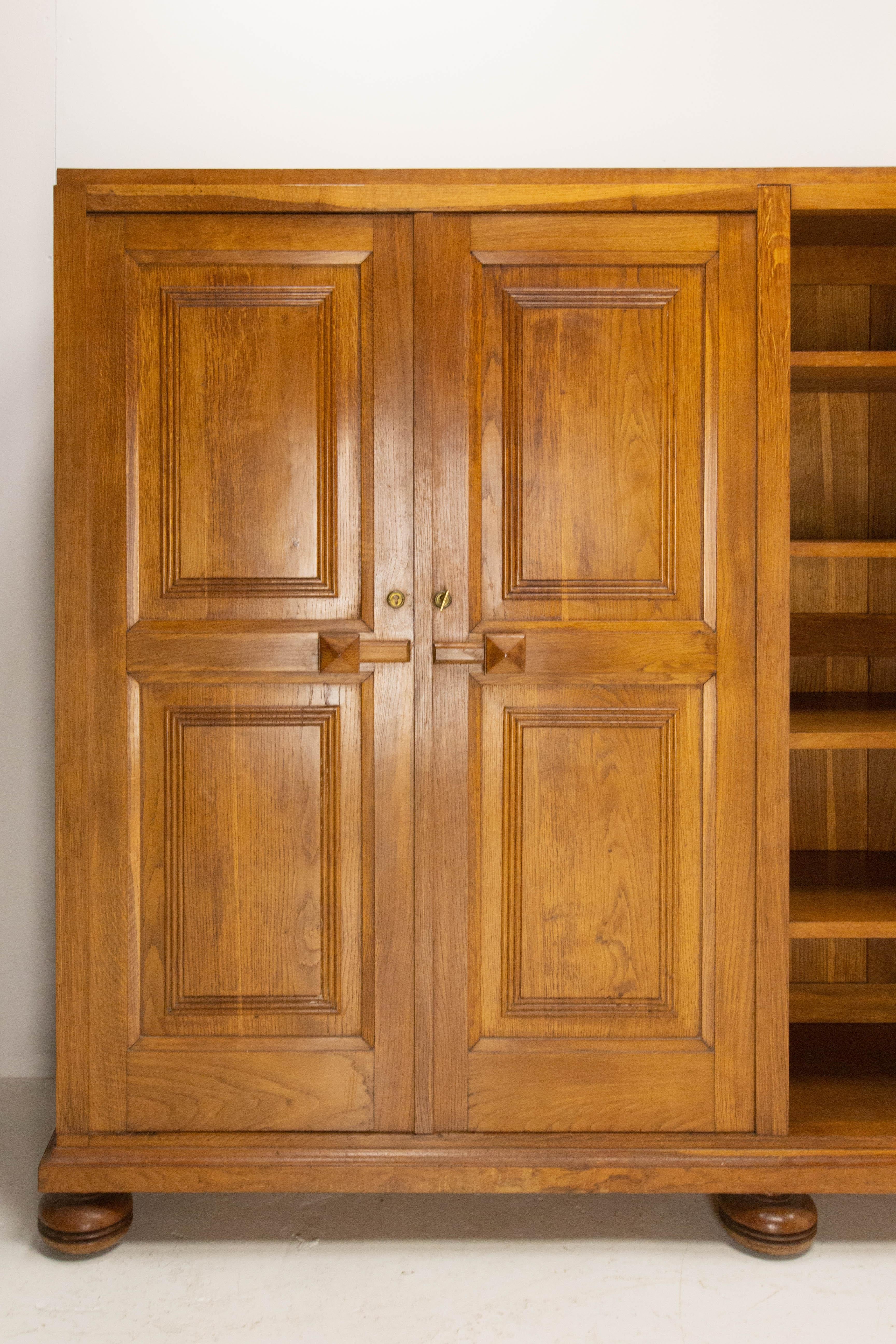 French Large Oak Armoire and Bookcase, circa 1940 For Sale at 1stDibs