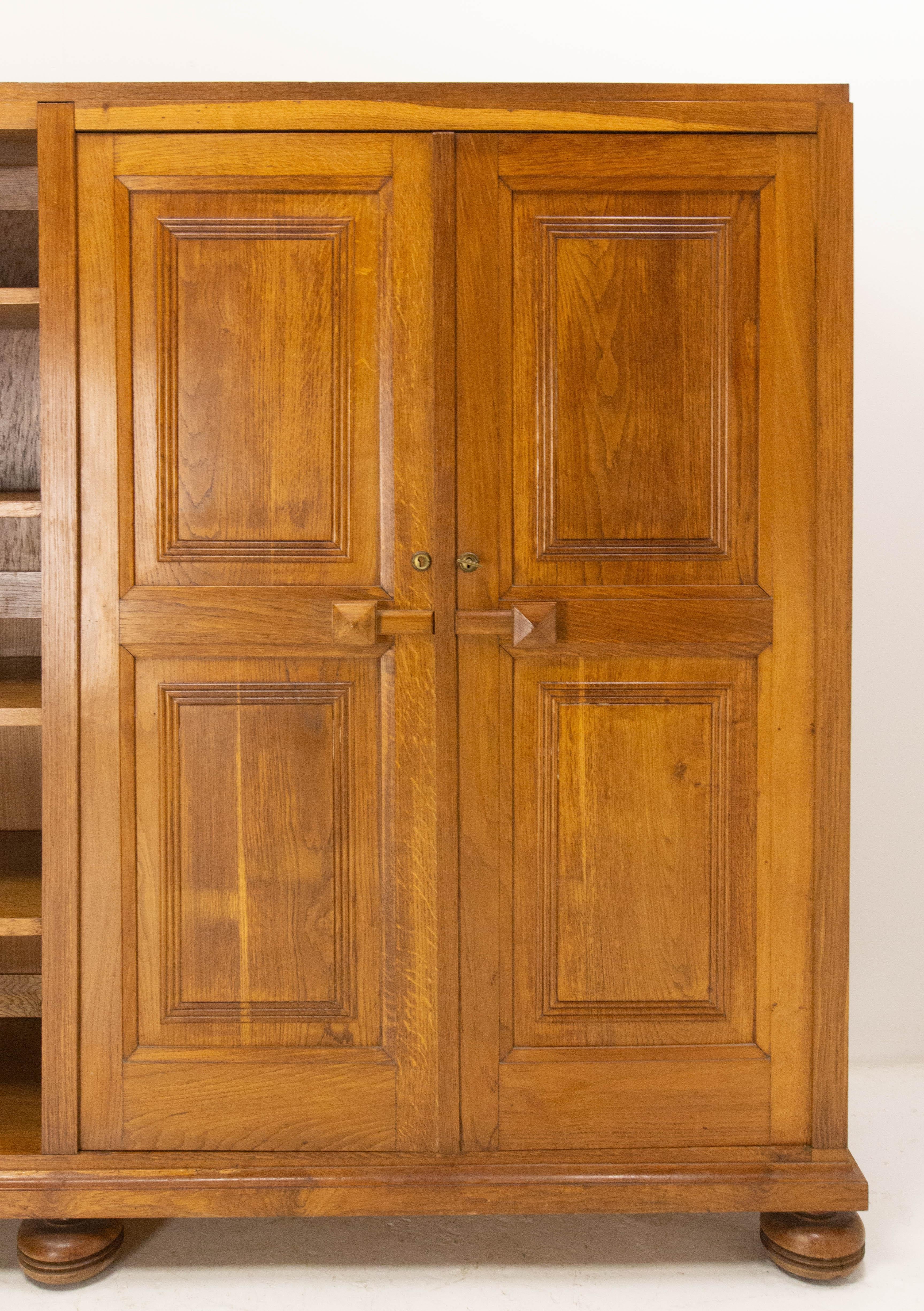French Large Oak Armoire and Bookcase, circa 1940 3