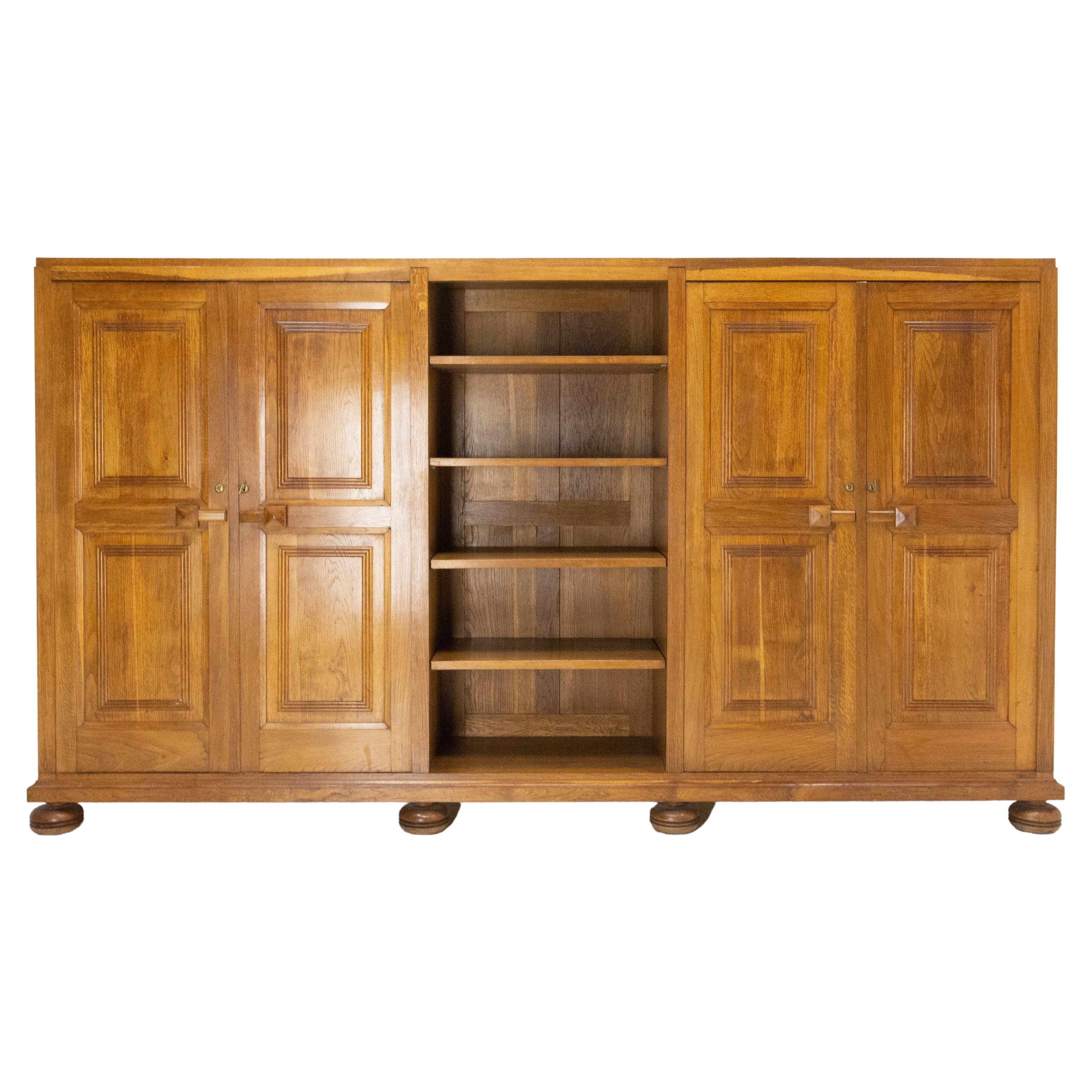 French Large Oak Armoire and Bookcase, circa 1940