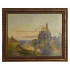 Grande huile sur toile, paysage fluvial, Georges Dannet 1859-1936