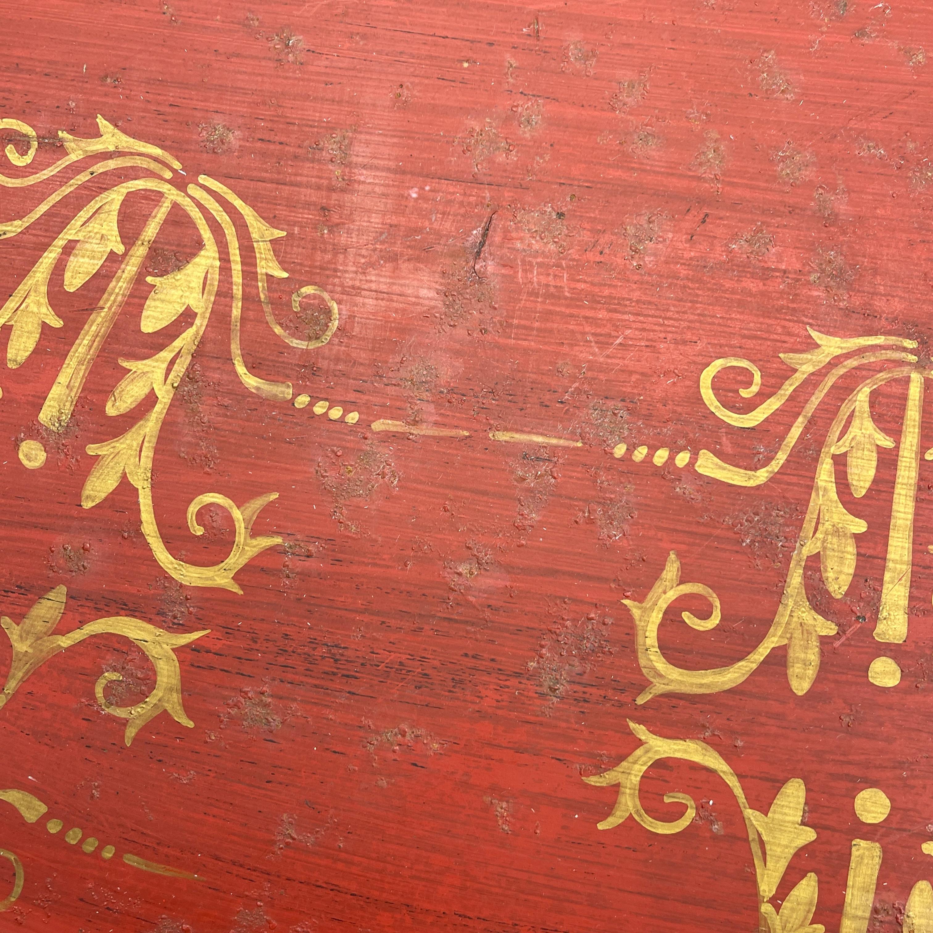 French, Large Oval Red and Gold Leaf Painted Tole Tray 4