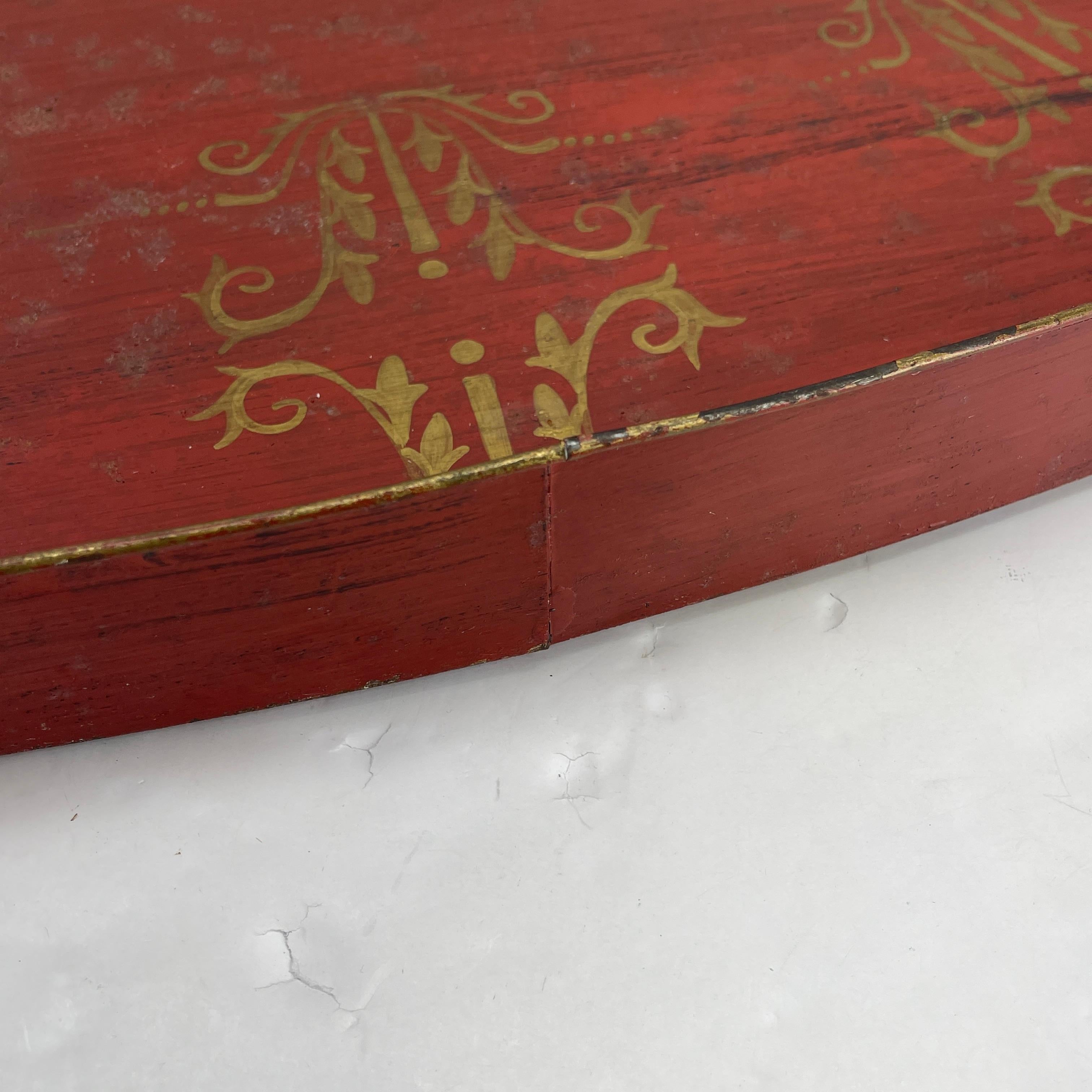 French, Large Oval Red and Gold Leaf Painted Tole Tray 6