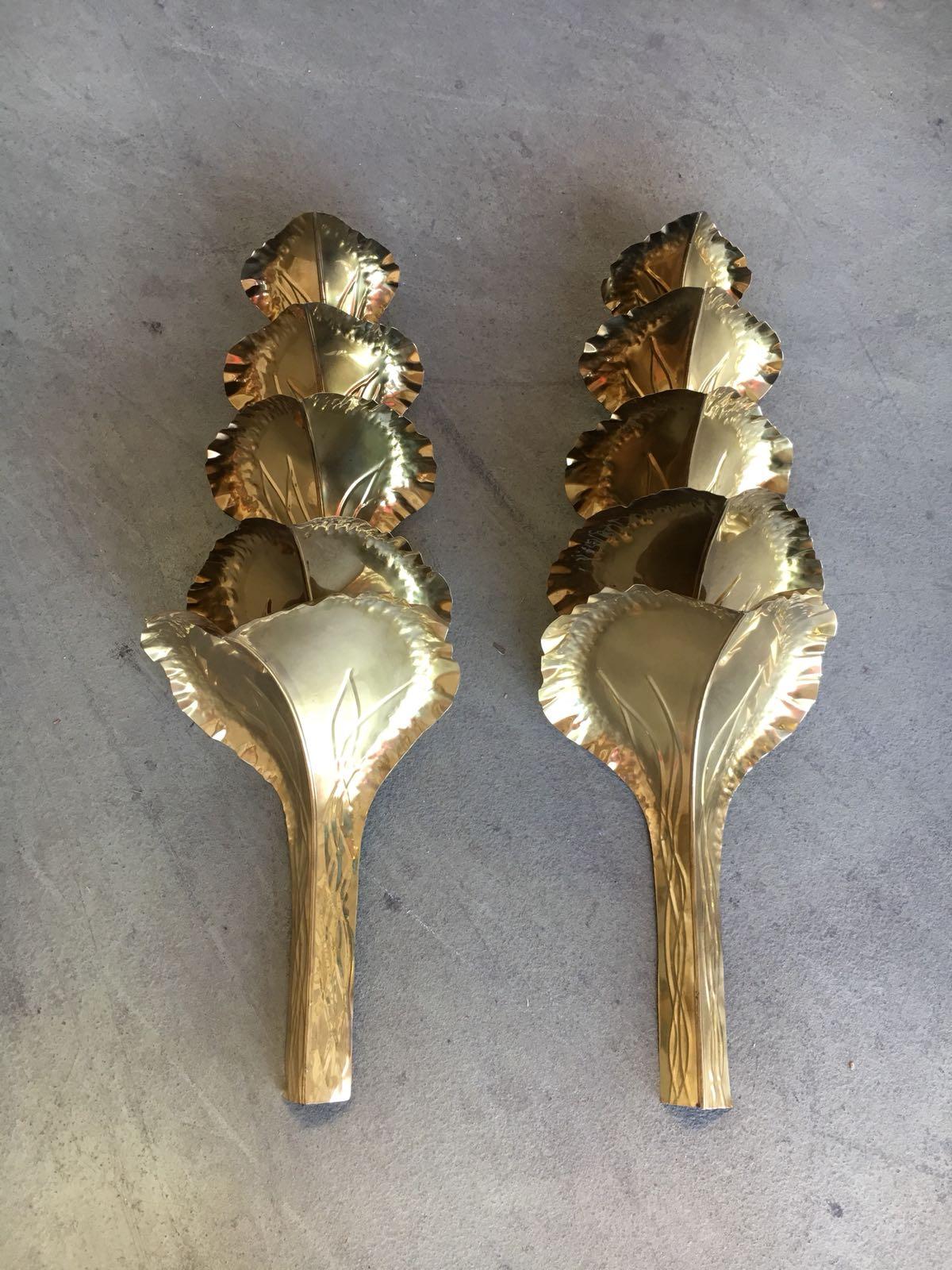 Mid-Century Modern French Large Pair of Brass Sconces by Maison Romeo, 1970s