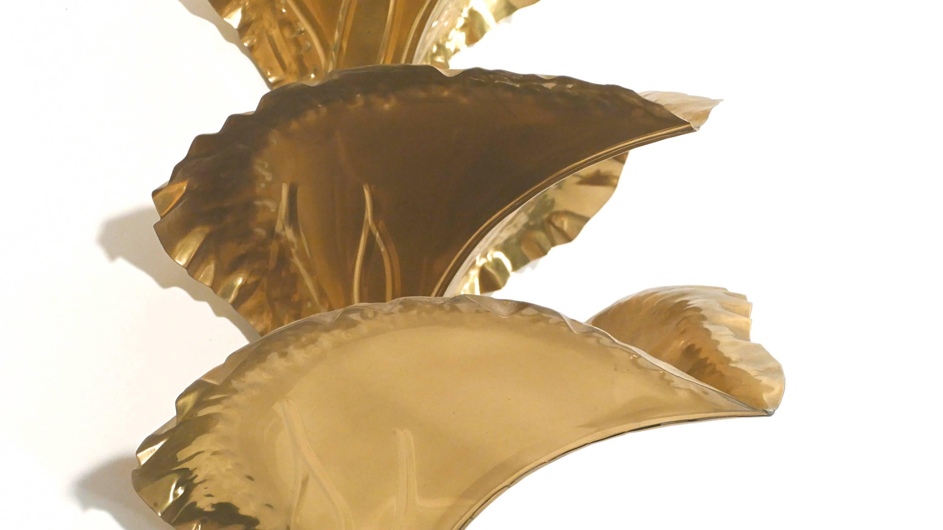 French Large Pair of Brass Sconces by Maison Romeo, 1970s 1