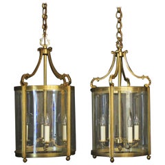 French Large Pair of Gilded Bronze Antique Hall Lanterns