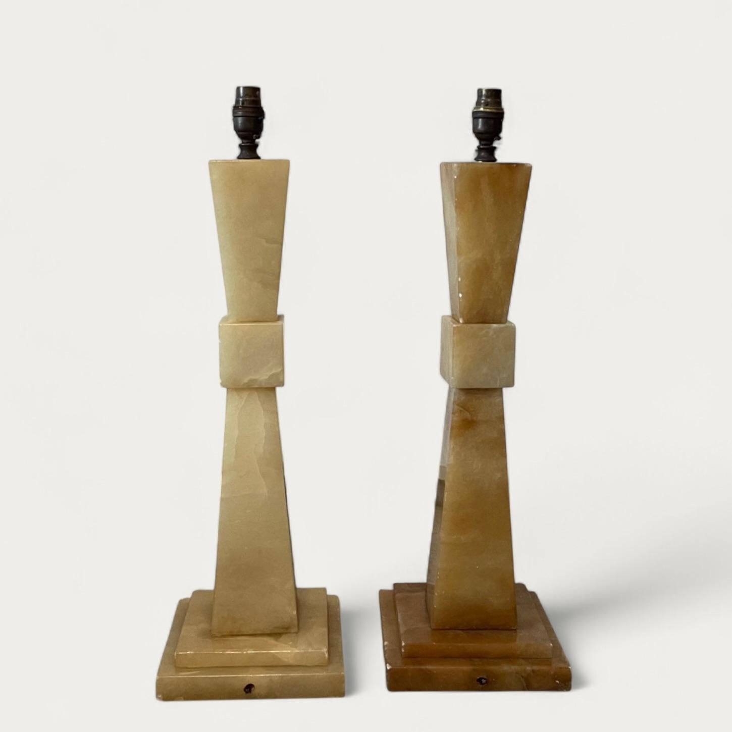 Alabaster French Large Pair of Table Lamp Bases circa 1970 For Sale