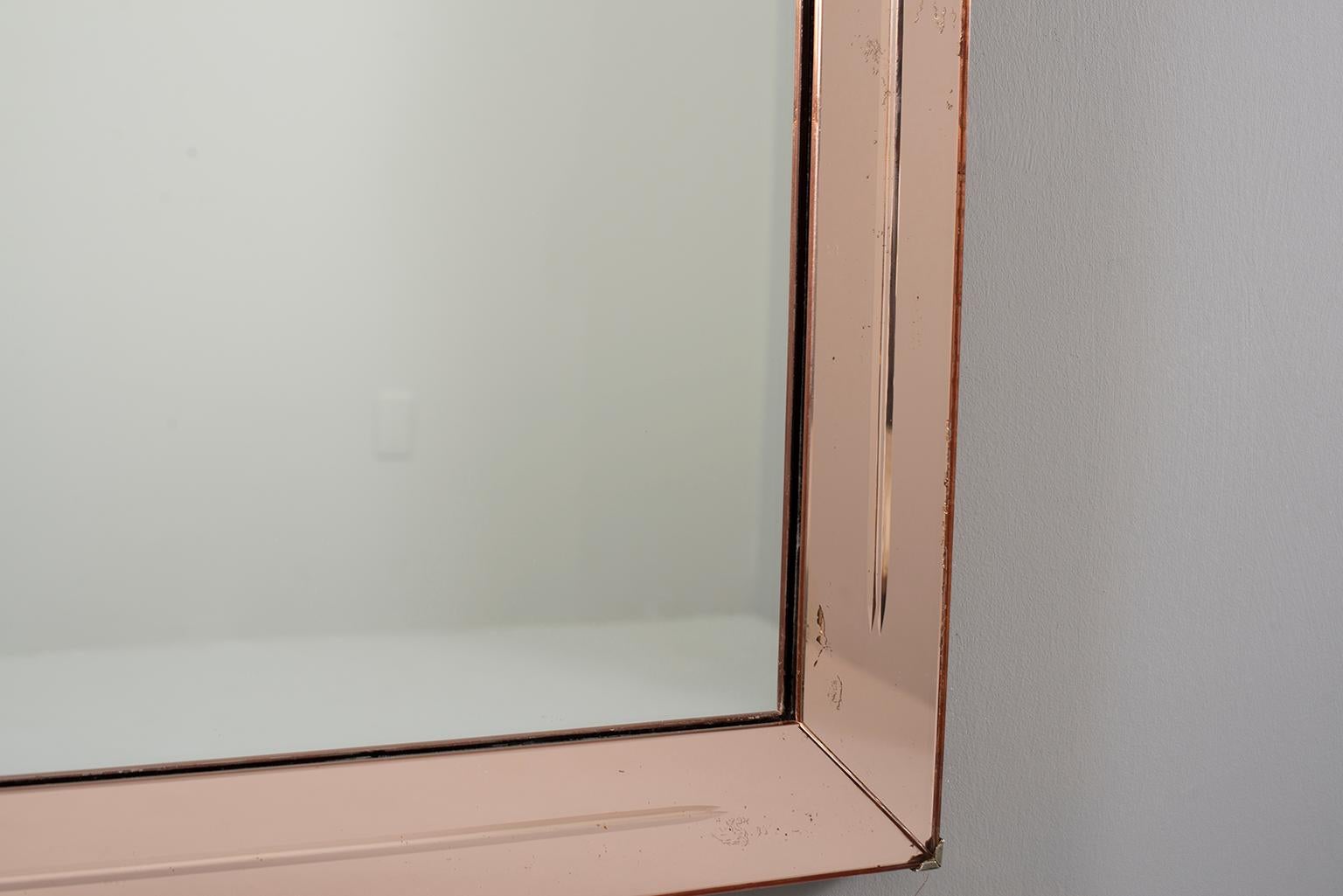 French Large Pale Peach Color Venetian Style Mirror In Good Condition In Troy, MI