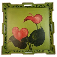 French, Large Rimmed Flower Wood Serving Tray