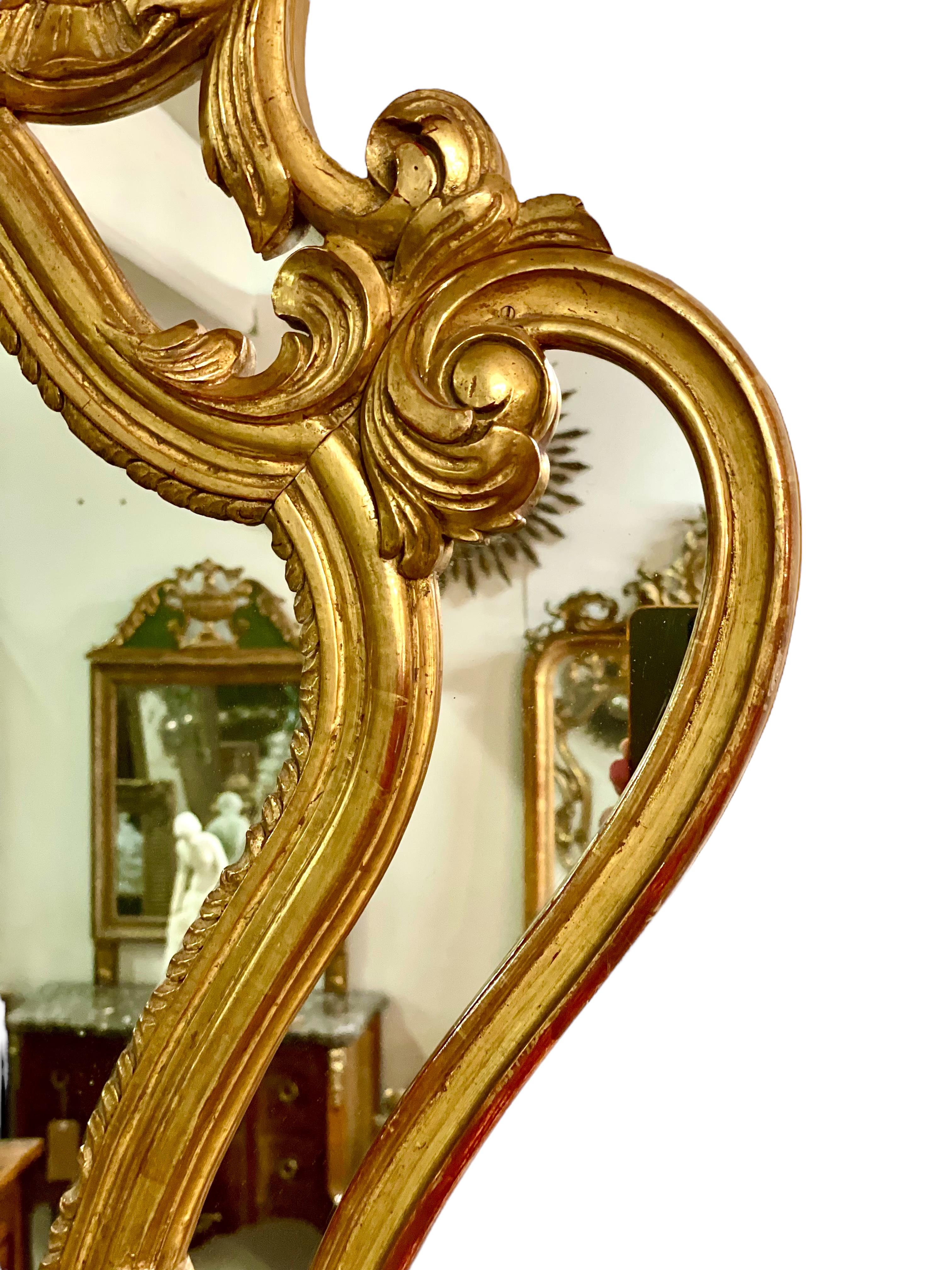 French Large Rococo Style Gilt Wall Mirror with Parecloses For Sale 5