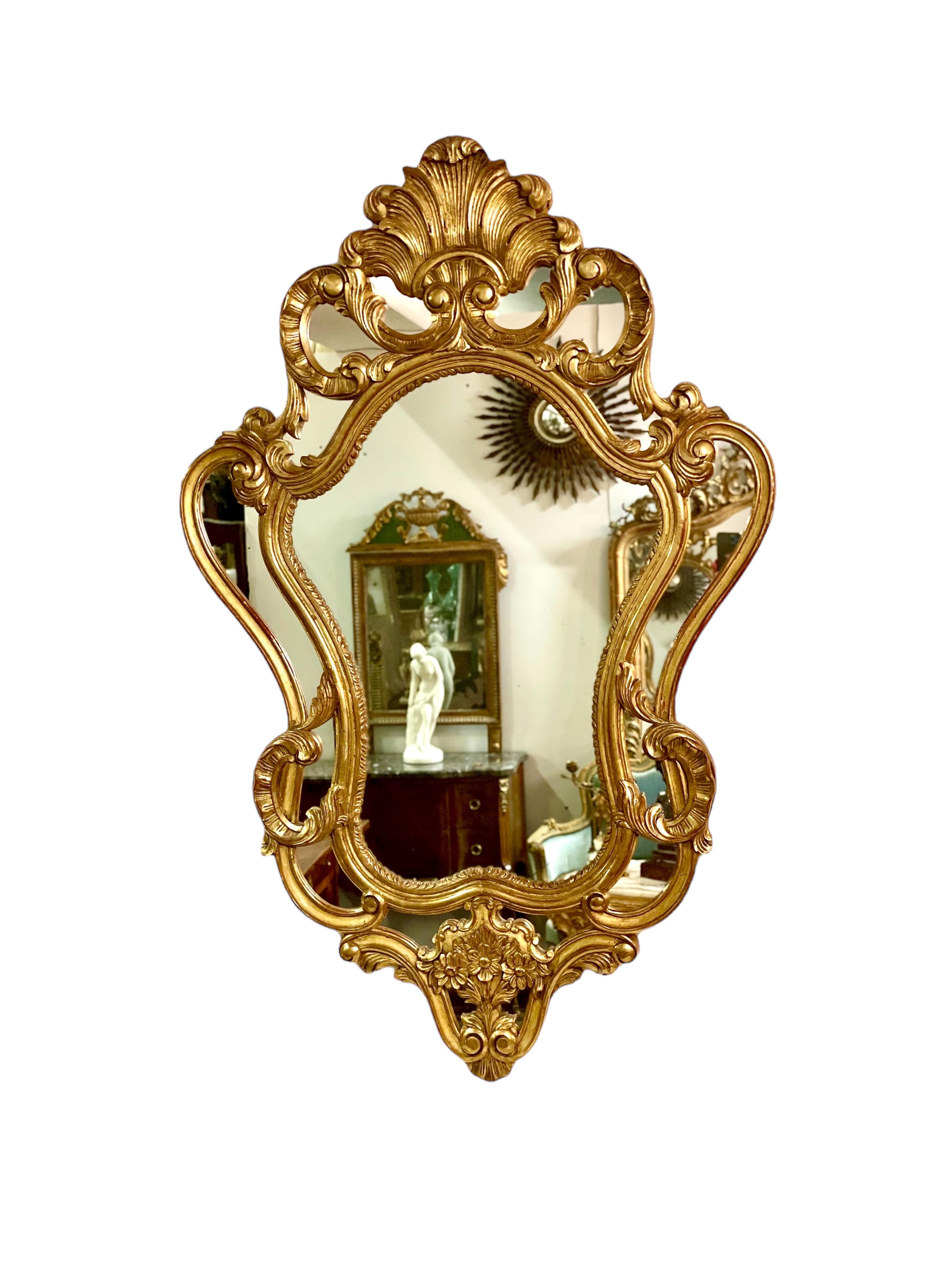 French Large Rococo Style Gilt Wall Mirror with Parecloses For Sale 7