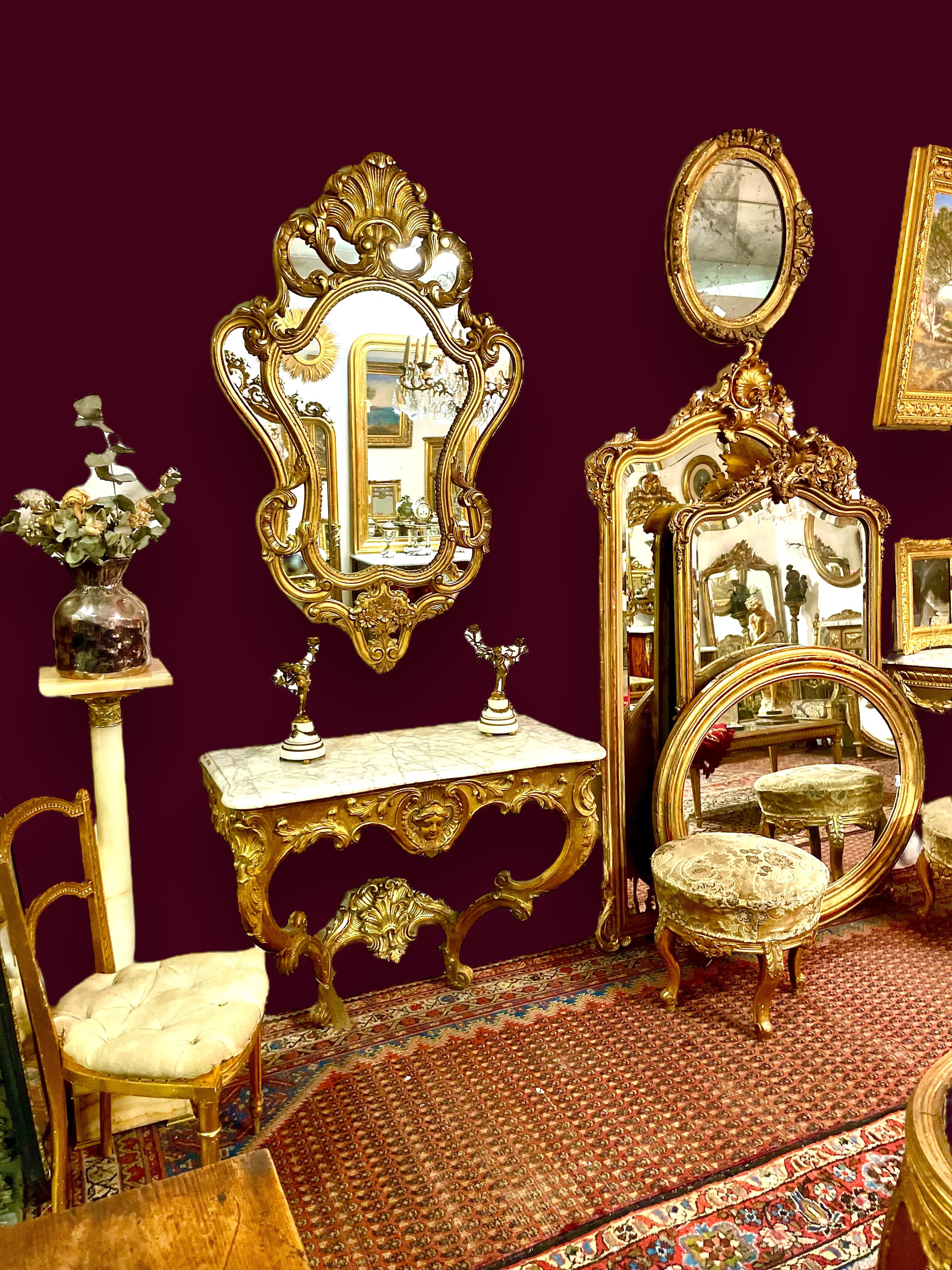 French Large Rococo Style Gilt Wall Mirror with Parecloses For Sale 8