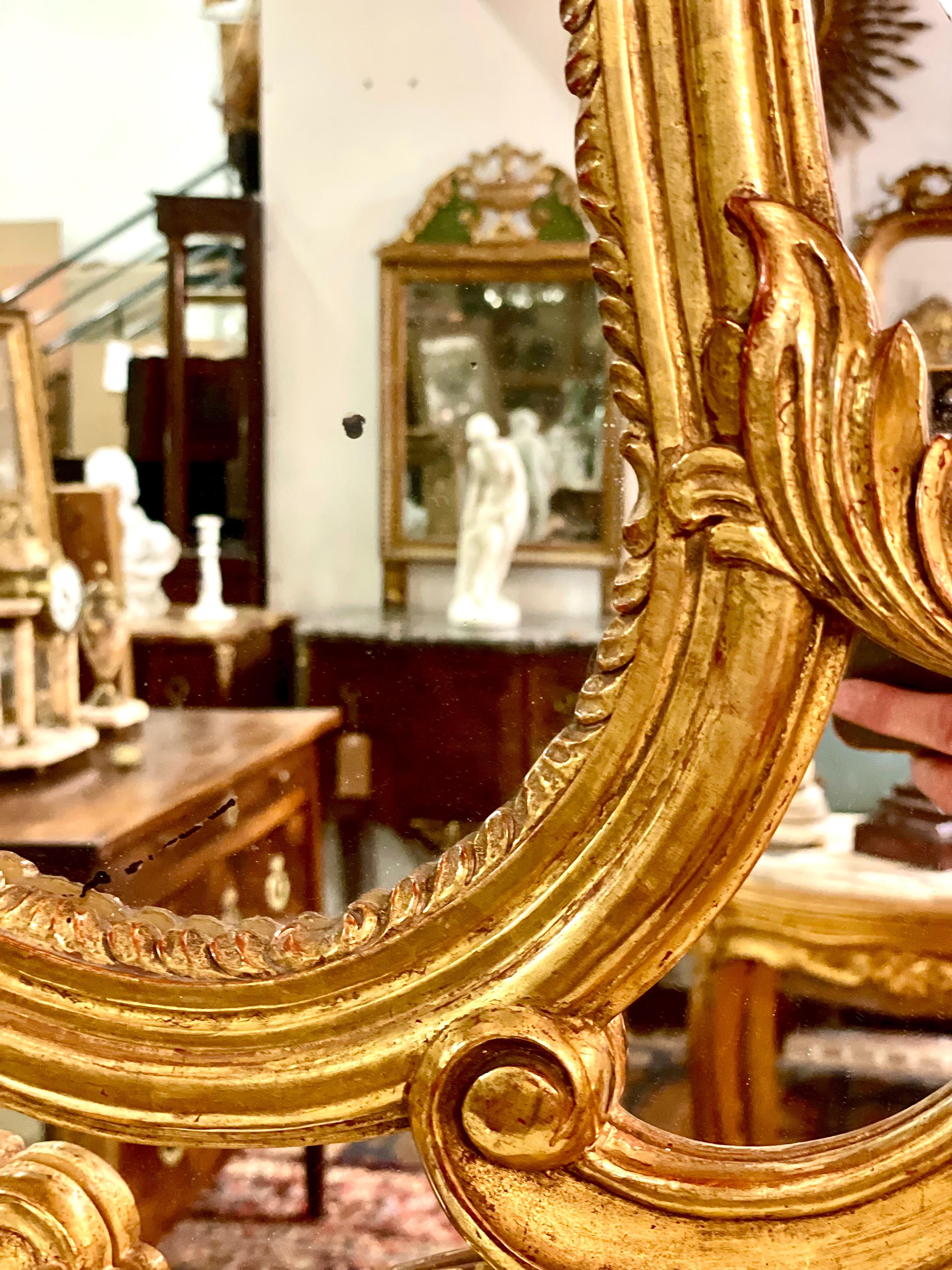 Giltwood French Large Rococo Style Gilt Wall Mirror with Parecloses For Sale