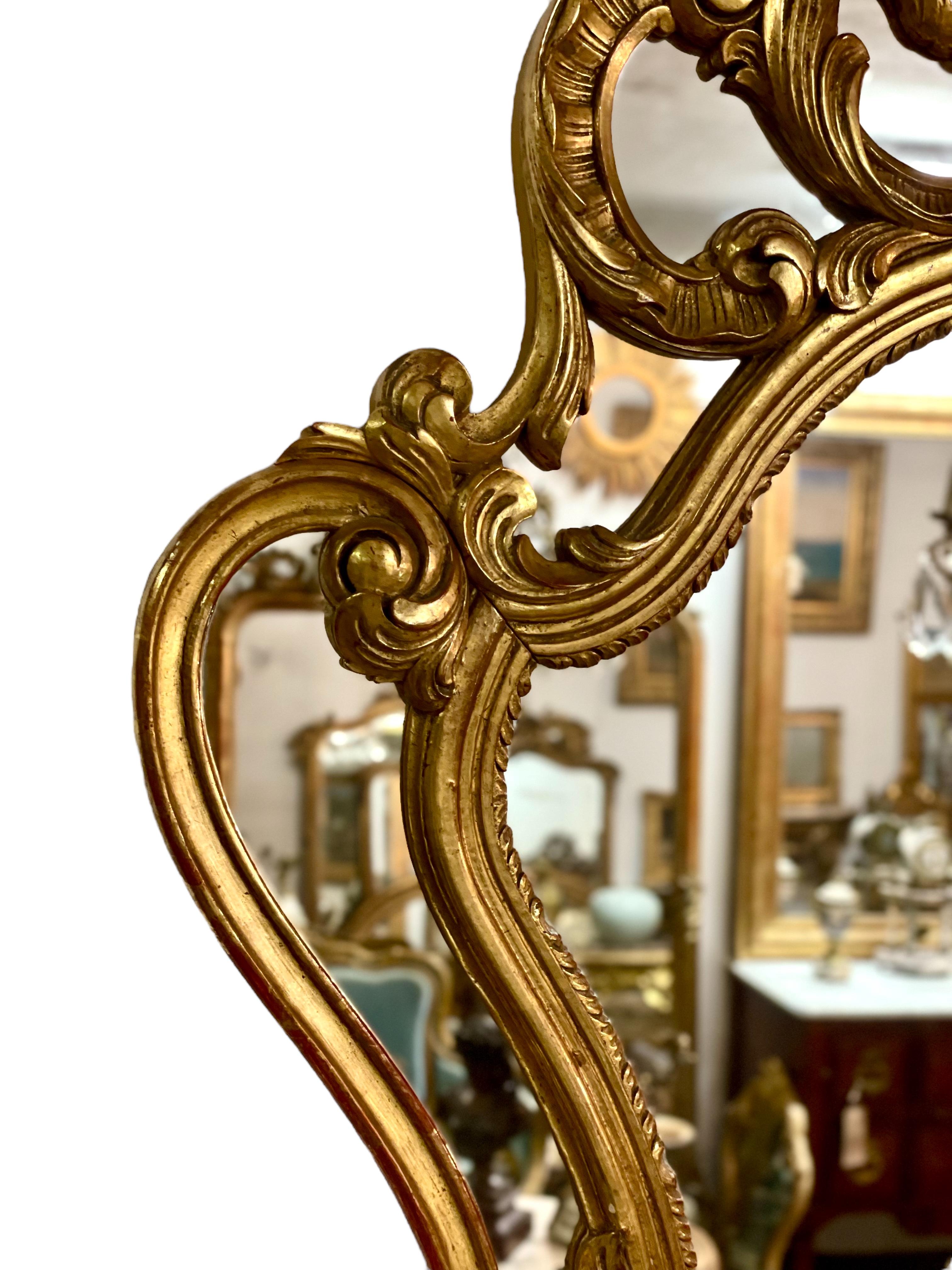 French Large Rococo Style Gilt Wall Mirror with Parecloses For Sale 1