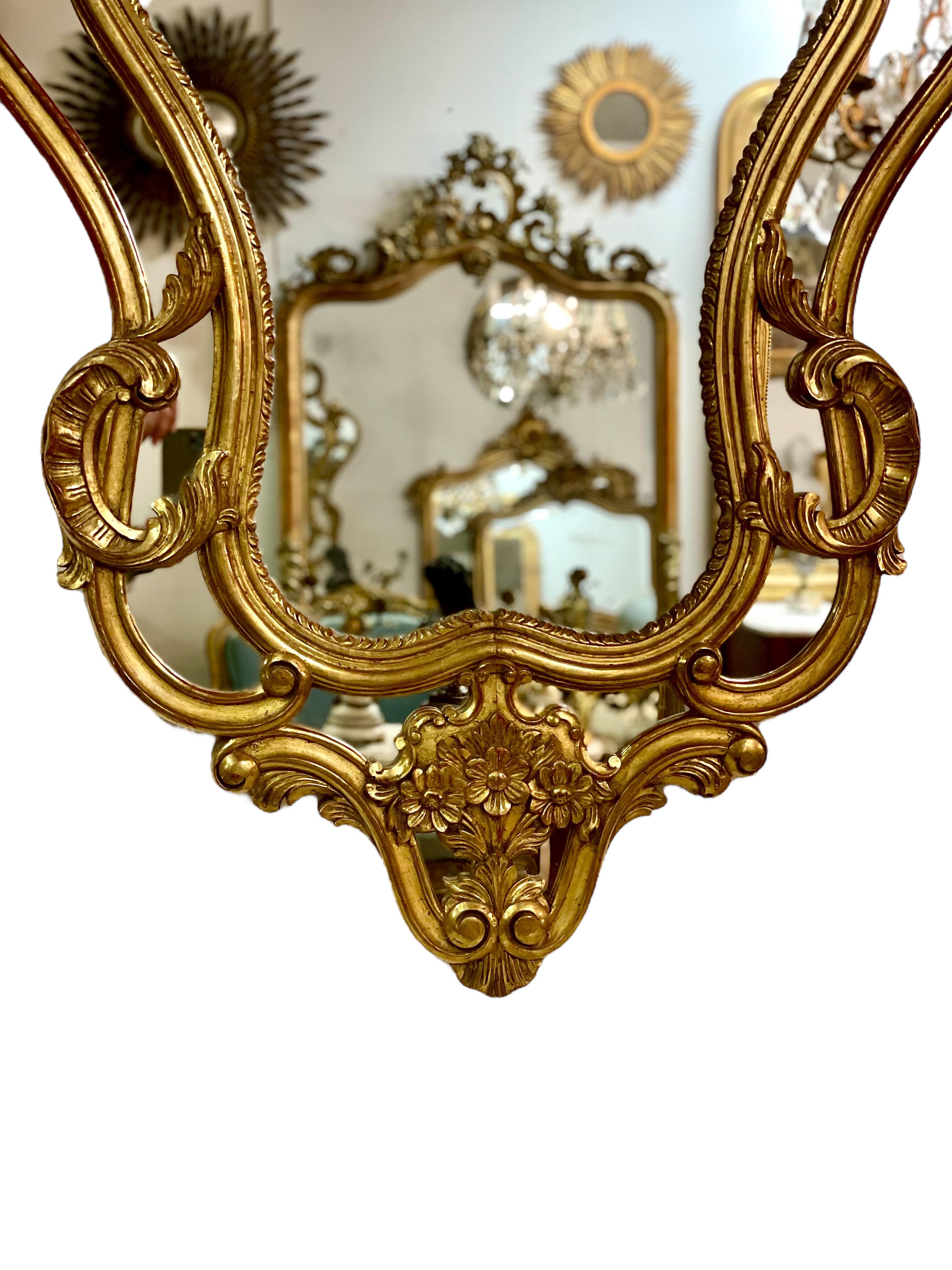 French Large Rococo Style Gilt Wall Mirror with Parecloses For Sale 3