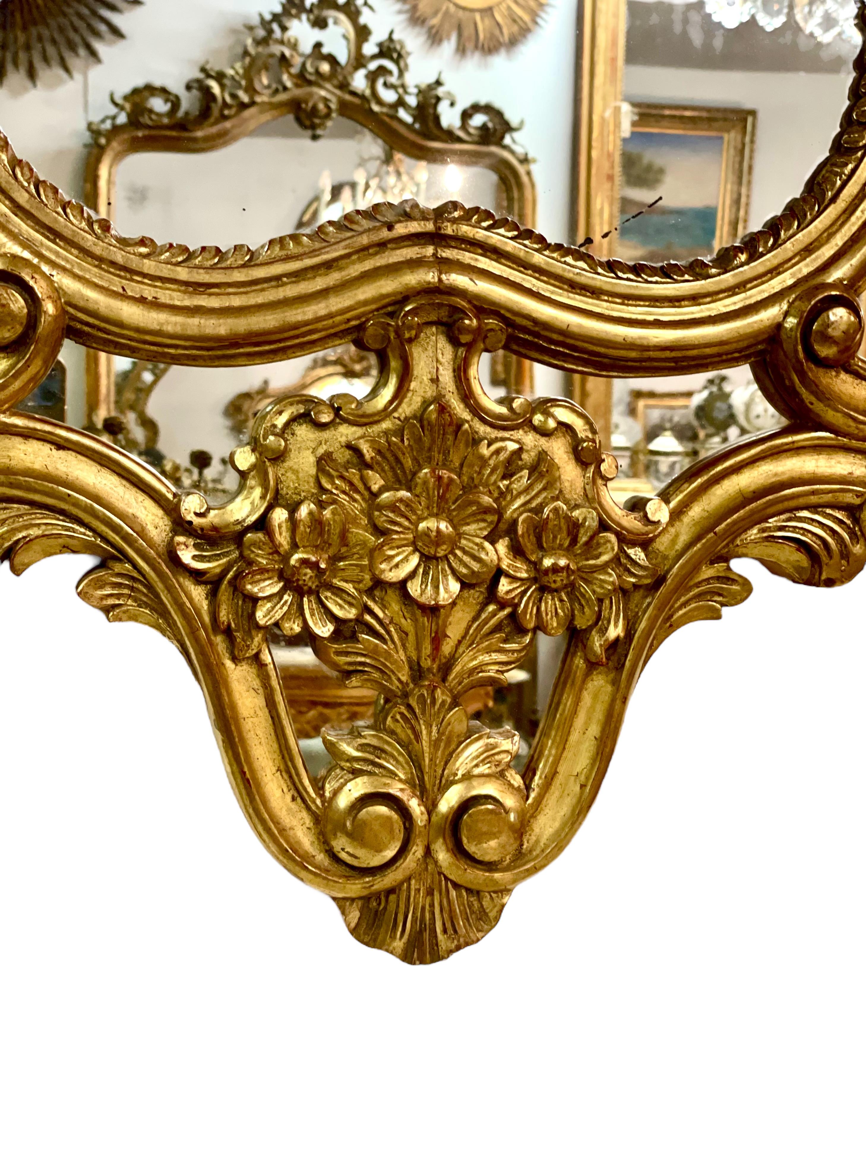 French Large Rococo Style Gilt Wall Mirror with Parecloses For Sale 4