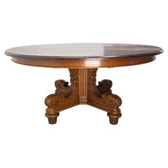 French Large Round Oak Dining Table, 19th Century