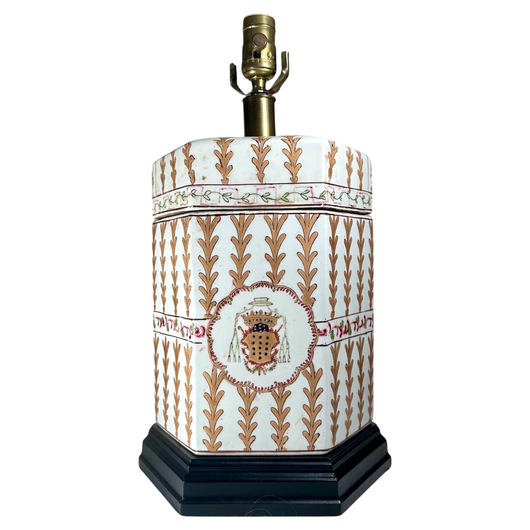 French Large Samson Chinese Export Style Porcelain Armorial Table Lamp