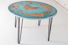 1960s Large Round Ceramic Tile Table by Aegitna Vallauris