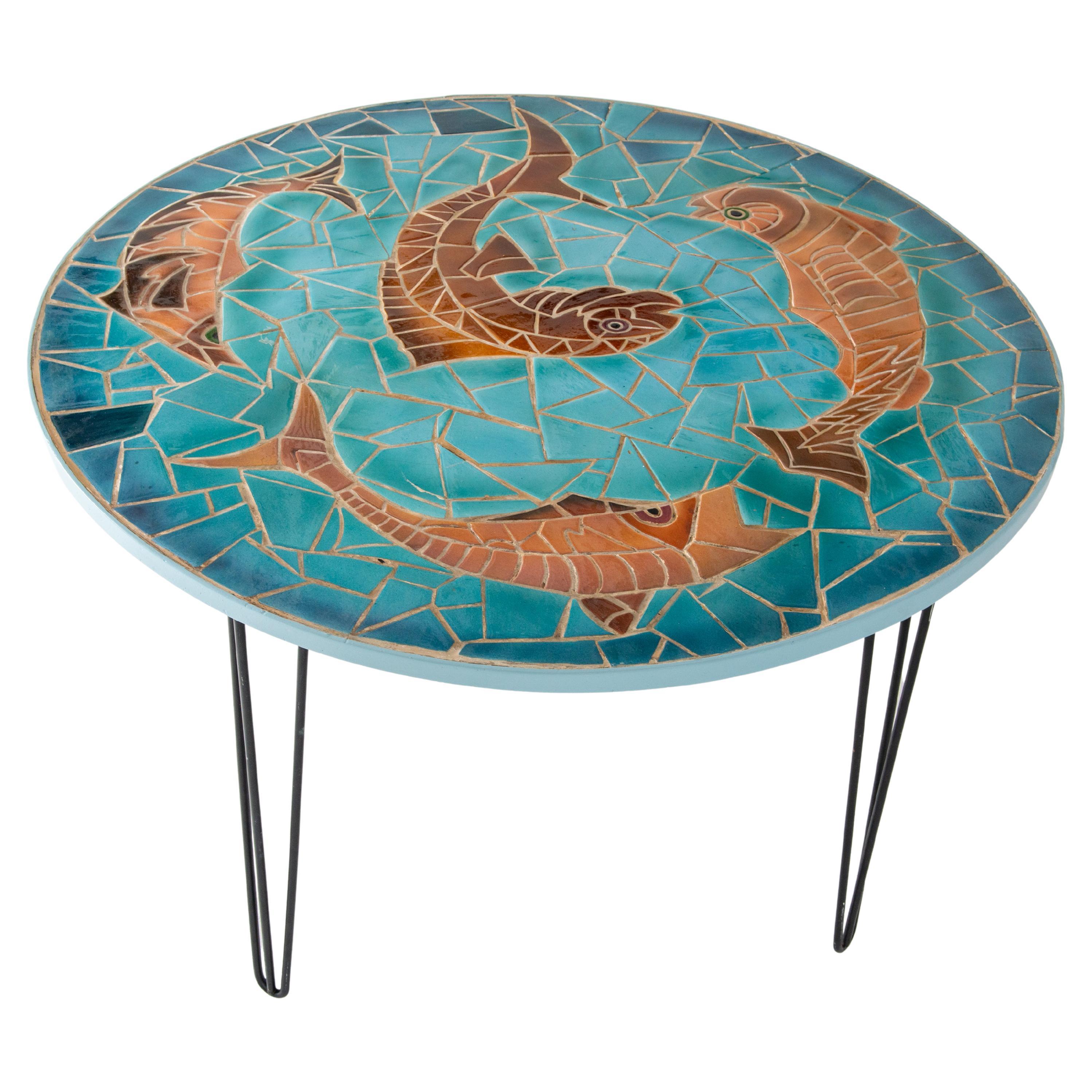 Mesa francesa de azulejos de pescado a gran escala, Vallauris en venta