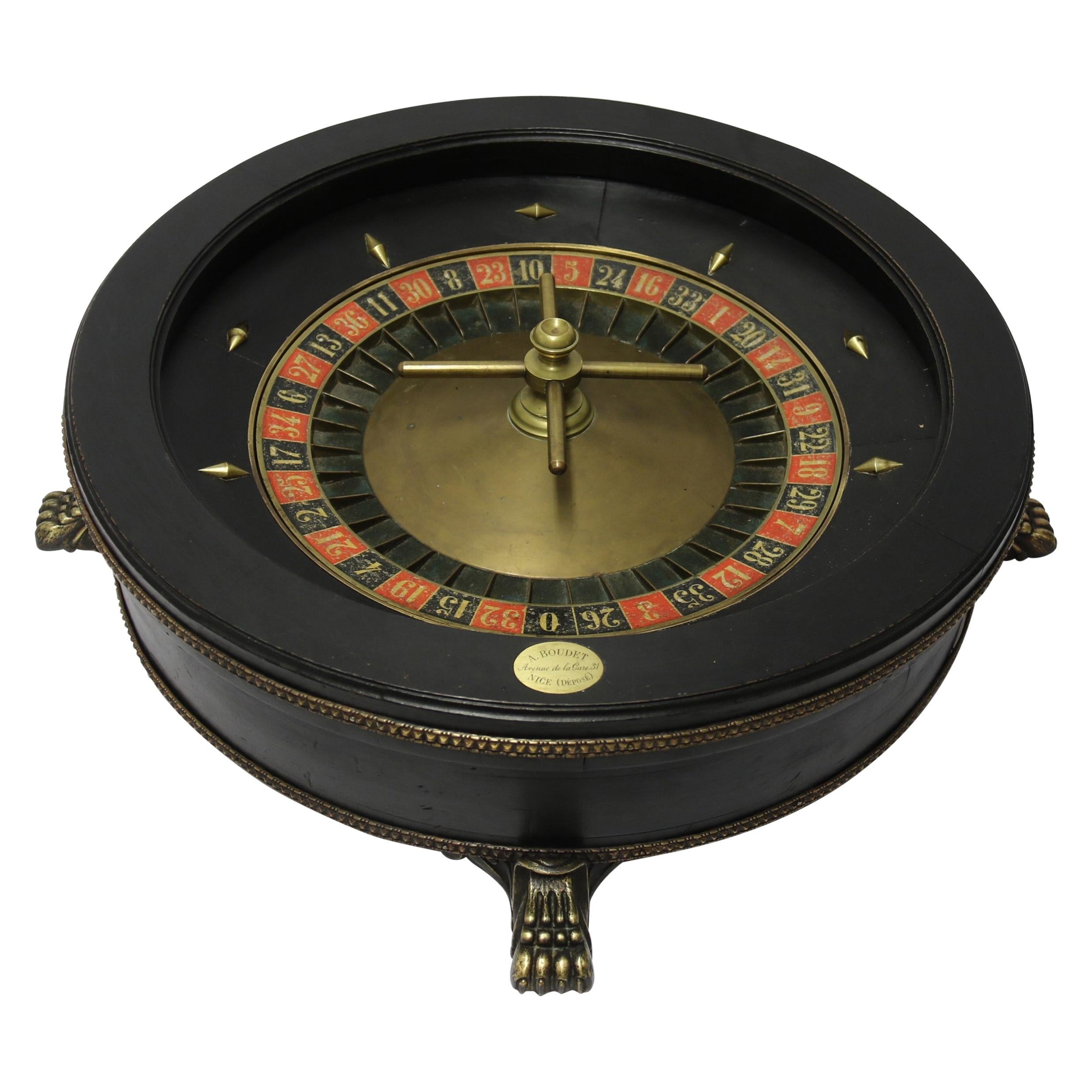 French Large Scale Roulette Wheel with Carrying Handles Raised on Clawed Feet For Sale