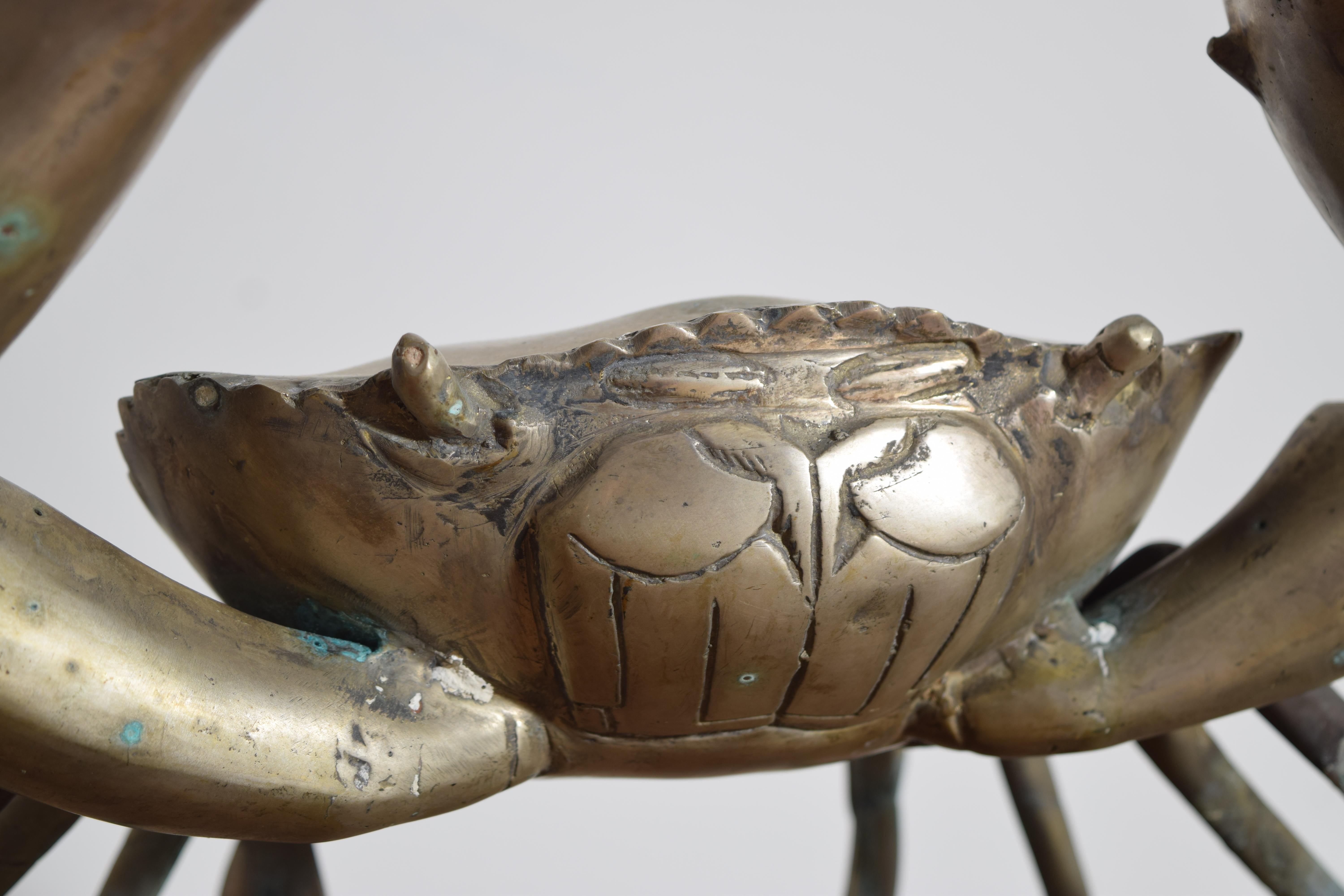 Grand crabe français en laiton argenté, milieu du 20e siècle en vente 1