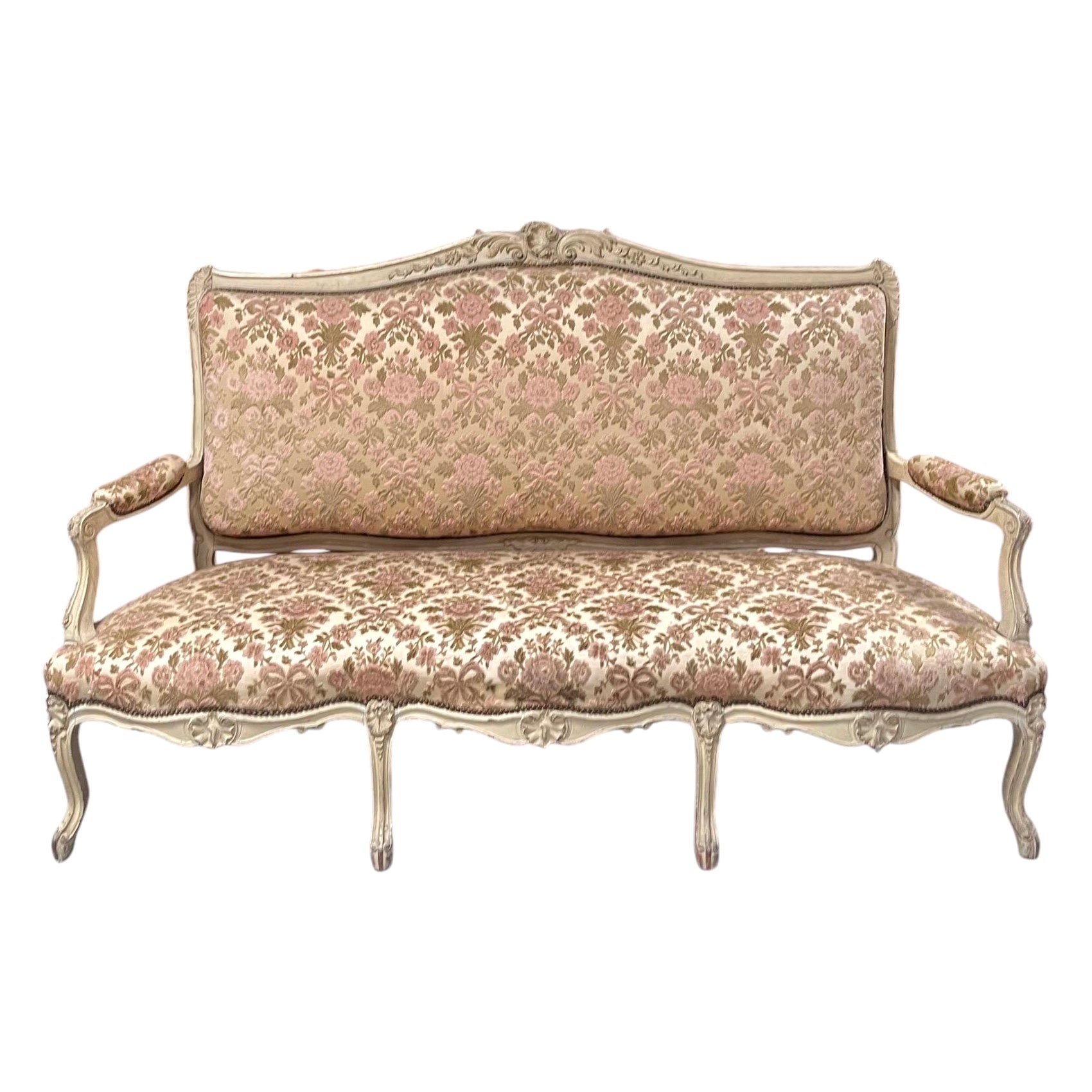 French large sofa bench sofa in carved painted wood - Louis XV style France