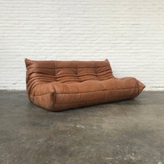 French Large Togo Sofa in Cognac Leather by Michel Ducaroy for Ligne Roset