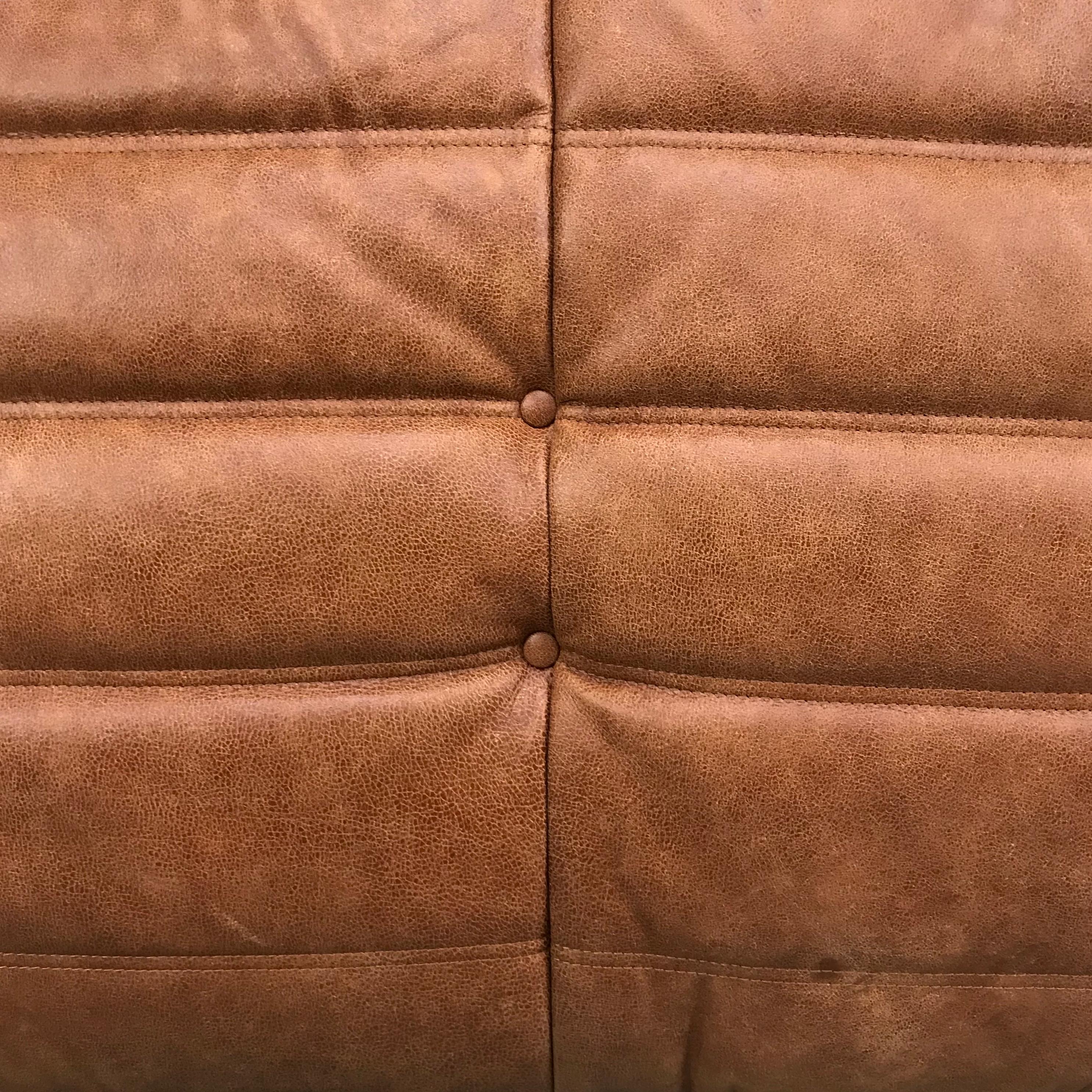 Großes französisches Togo-Sofa aus cognacfarbenem Leder von Michel Ducaroy für Ligne Roset (Ende des 20. Jahrhunderts)