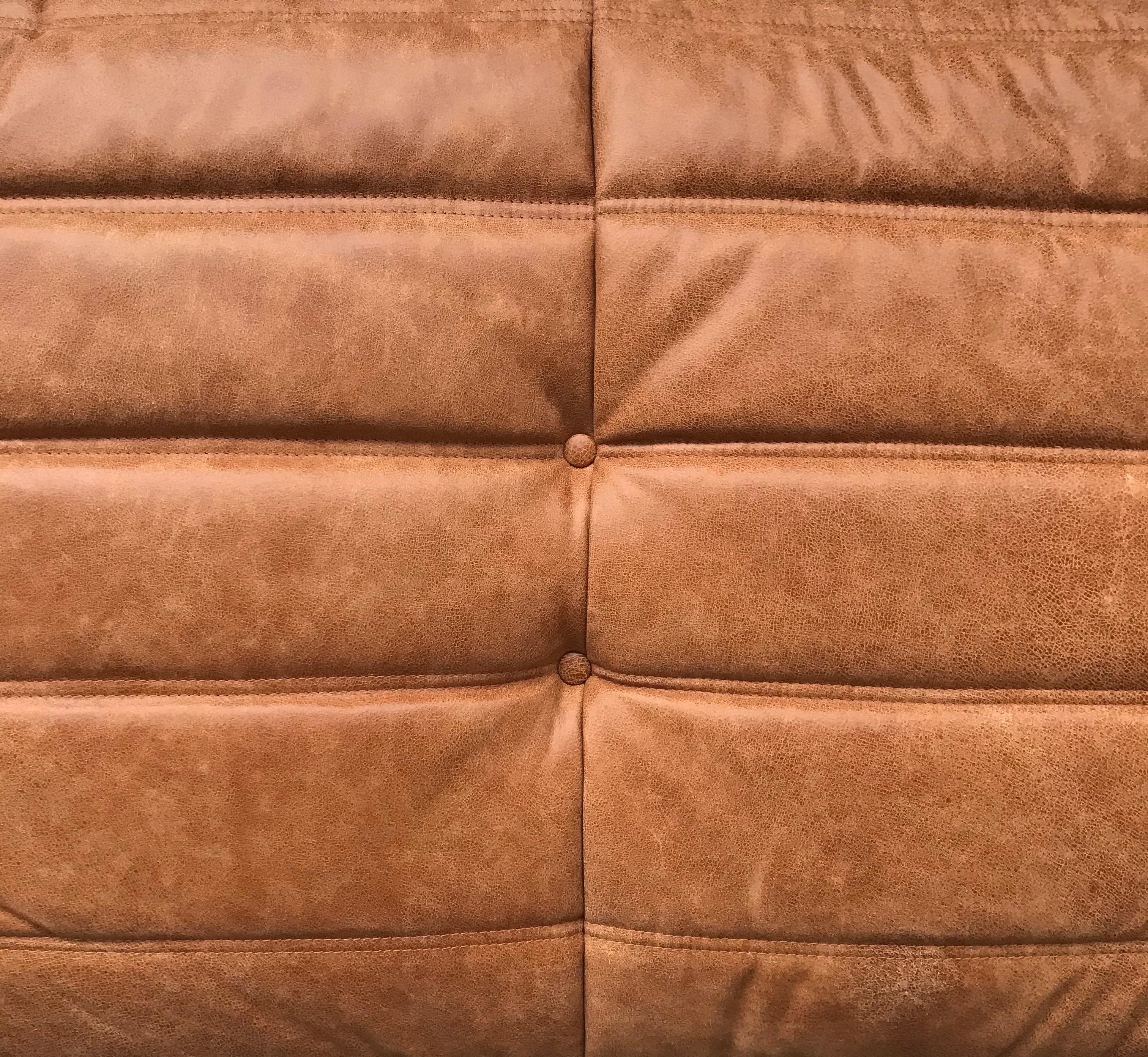 Late 20th Century French Large Togo Sofa in Cognac Leather by Michel Ducaroy for Ligne Roset