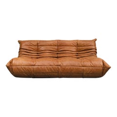 French Large Togo Sofa in Cognac Leather by Michel Ducaroy for Ligne Roset