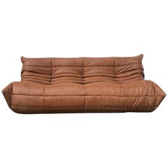 French Large Togo Sofa in Cognac Leather by Michel Ducaroy for Ligne Roset