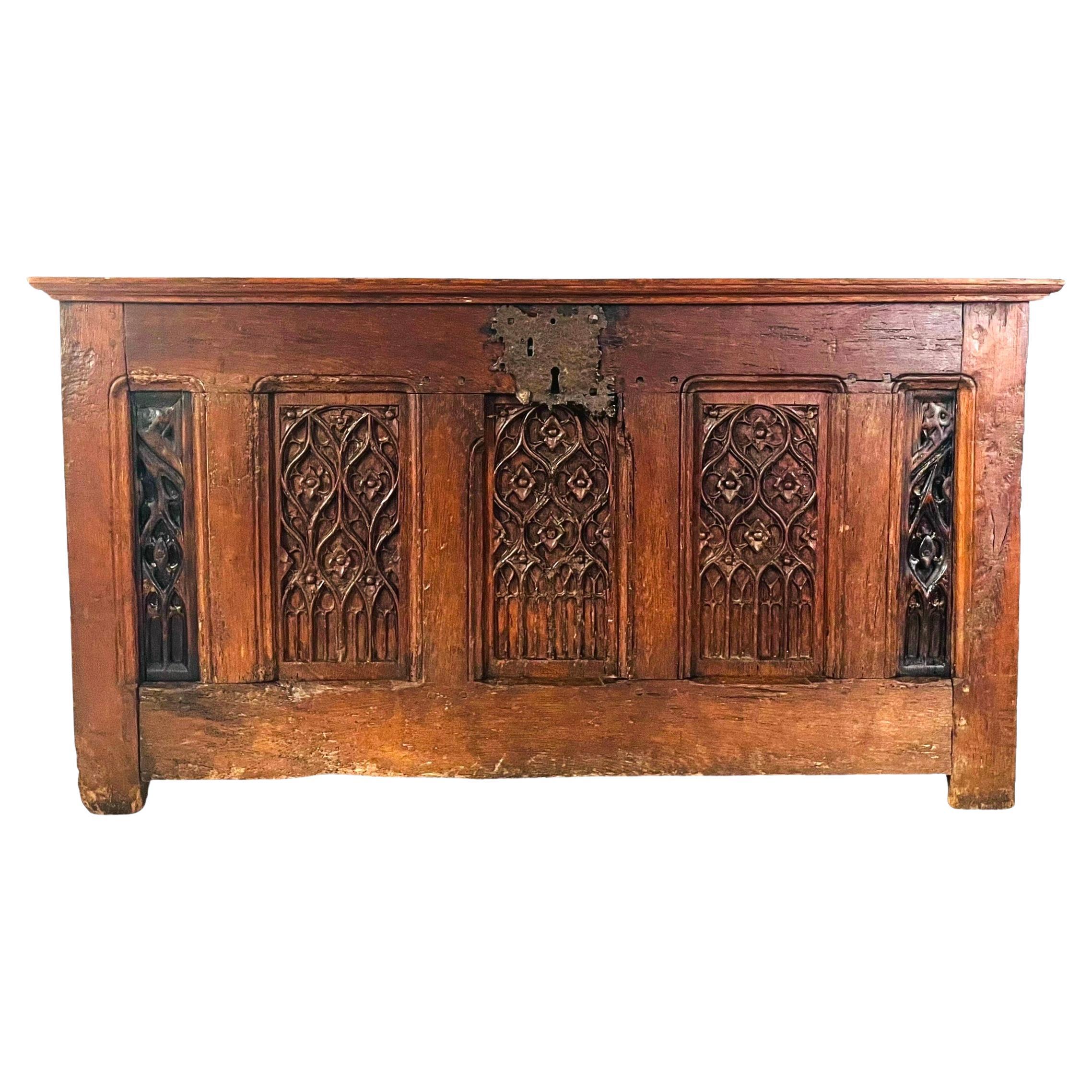 French Large Trunk- Chest - Gothic oak from the 16th century - France For Sale