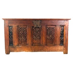Used French Large Trunk- Chest - Gothic oak from the 16th century - France
