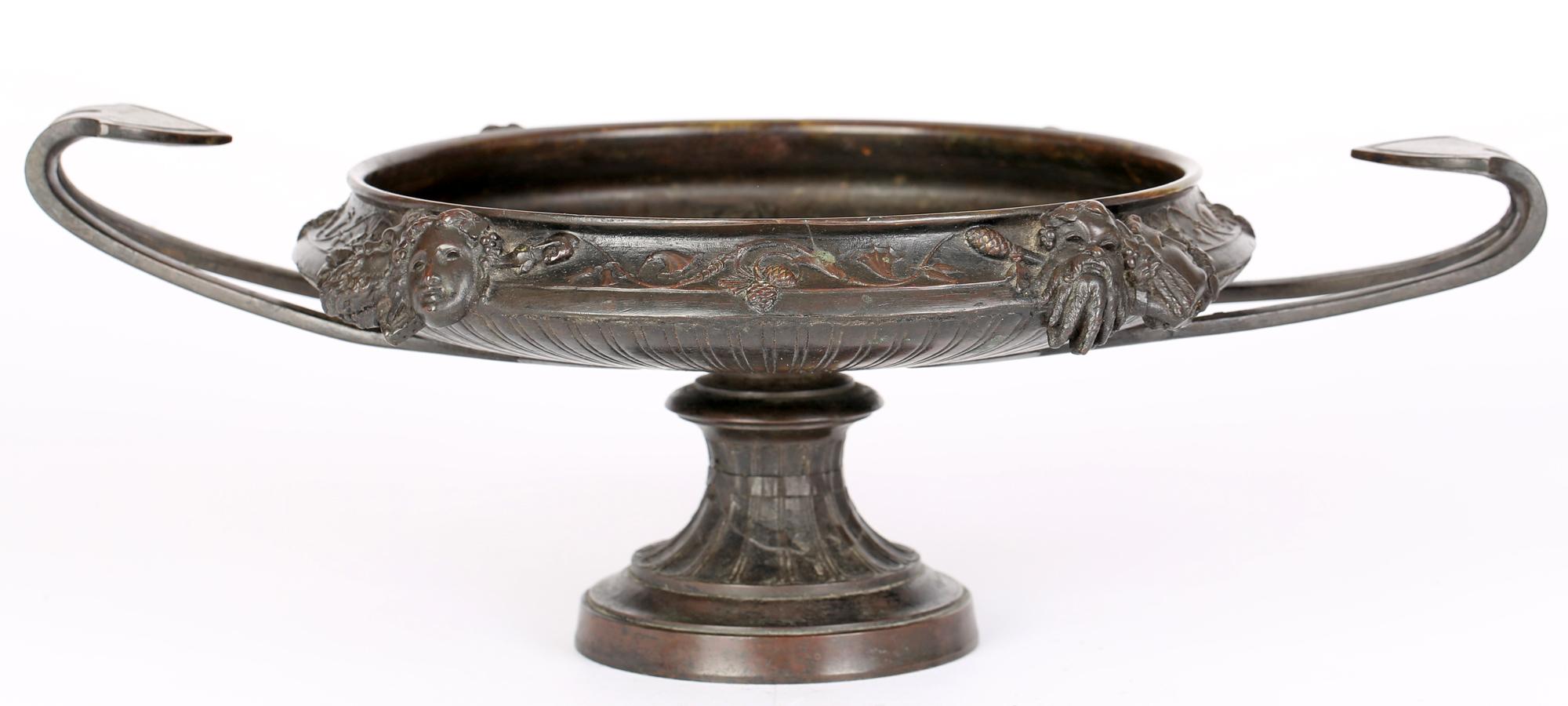 French Large Twin Handled Bronze Tazza with Classical Masks 2