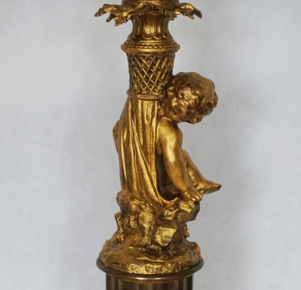 Grande lampe à huile de bibliothèque victorienne française en verre soufflé et bronze doré, électrifiée en vente 5