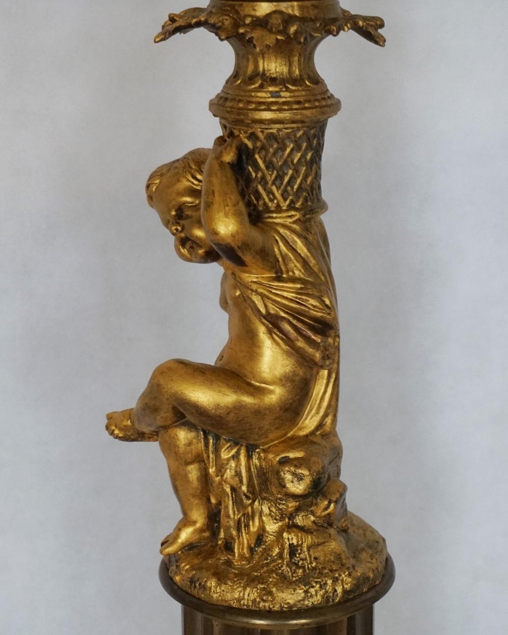 Grande lampe à huile de bibliothèque victorienne française en verre soufflé et bronze doré, électrifiée en vente 6