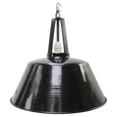 French Large Vintage Industrial Black Enamel Pendant Lights